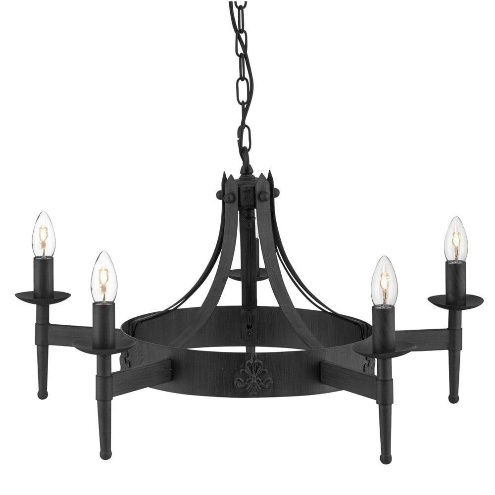 Cartwheel II 5 Light Black Wrought Iron Chandelier-1-Tiffany Lighting Direct