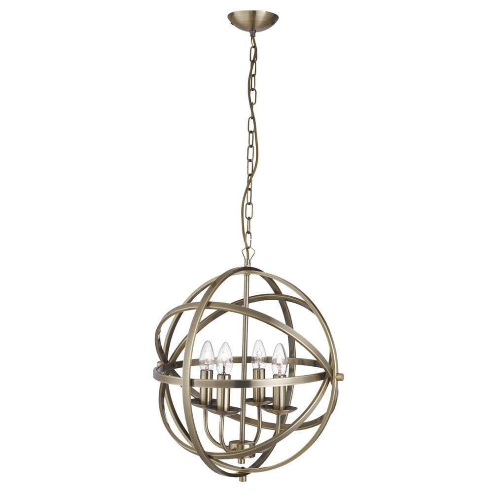 Orbit 4 Light Cage Frame Orb Brass Ceiling Pendant-Ceiling Pendant Lights-1-Tiffany Lighting Direct