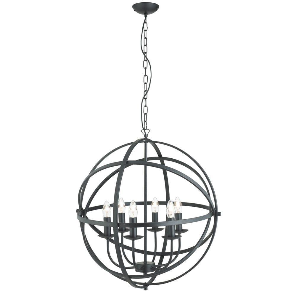 Orbit 6 Light Cage Frame Orb Black Pendant Searchlight-Ceiling Pendant Lights-1-Tiffany Lighting Direct