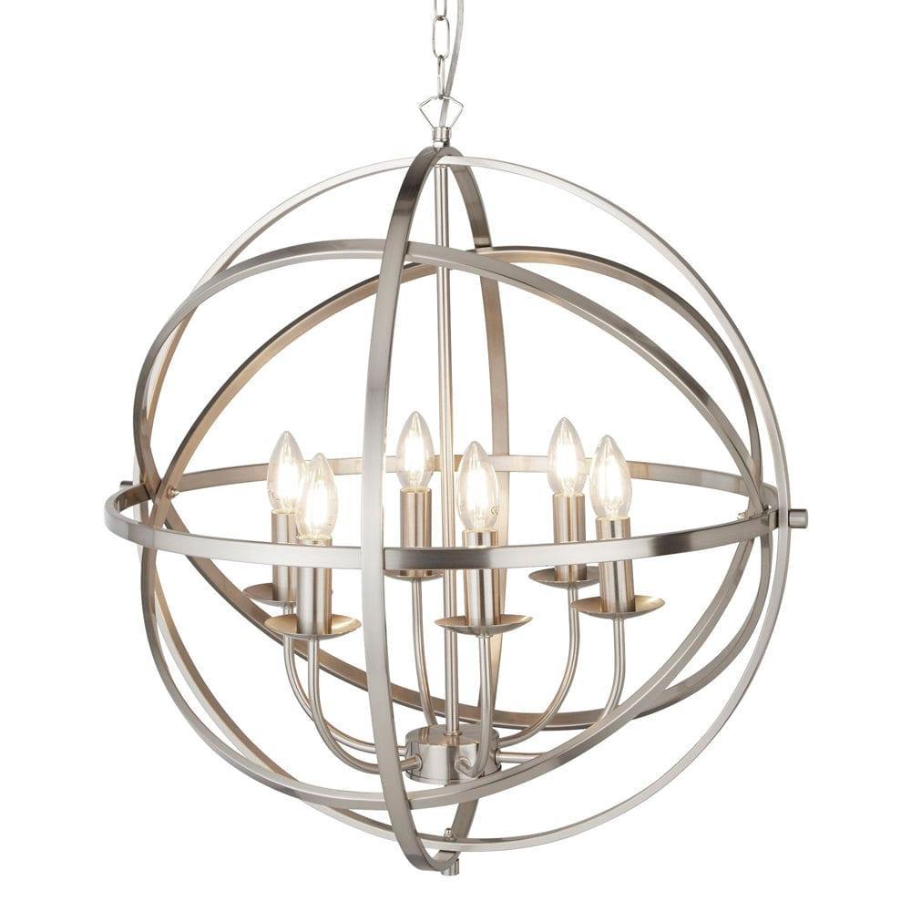 Orbit 6 Light Cage Frame Orb Silver Pendant Searchlight-Ceiling Pendant Lights-1-Tiffany Lighting Direct