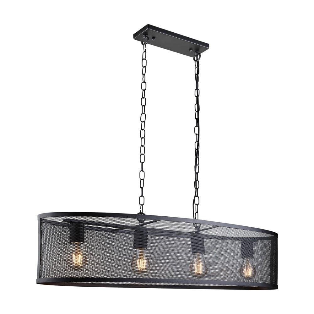 Searchlight Fishnet 4 Light Black Drum Flush Ceiling Light-Ceiling Pendant Lights-1-Tiffany Lighting Direct