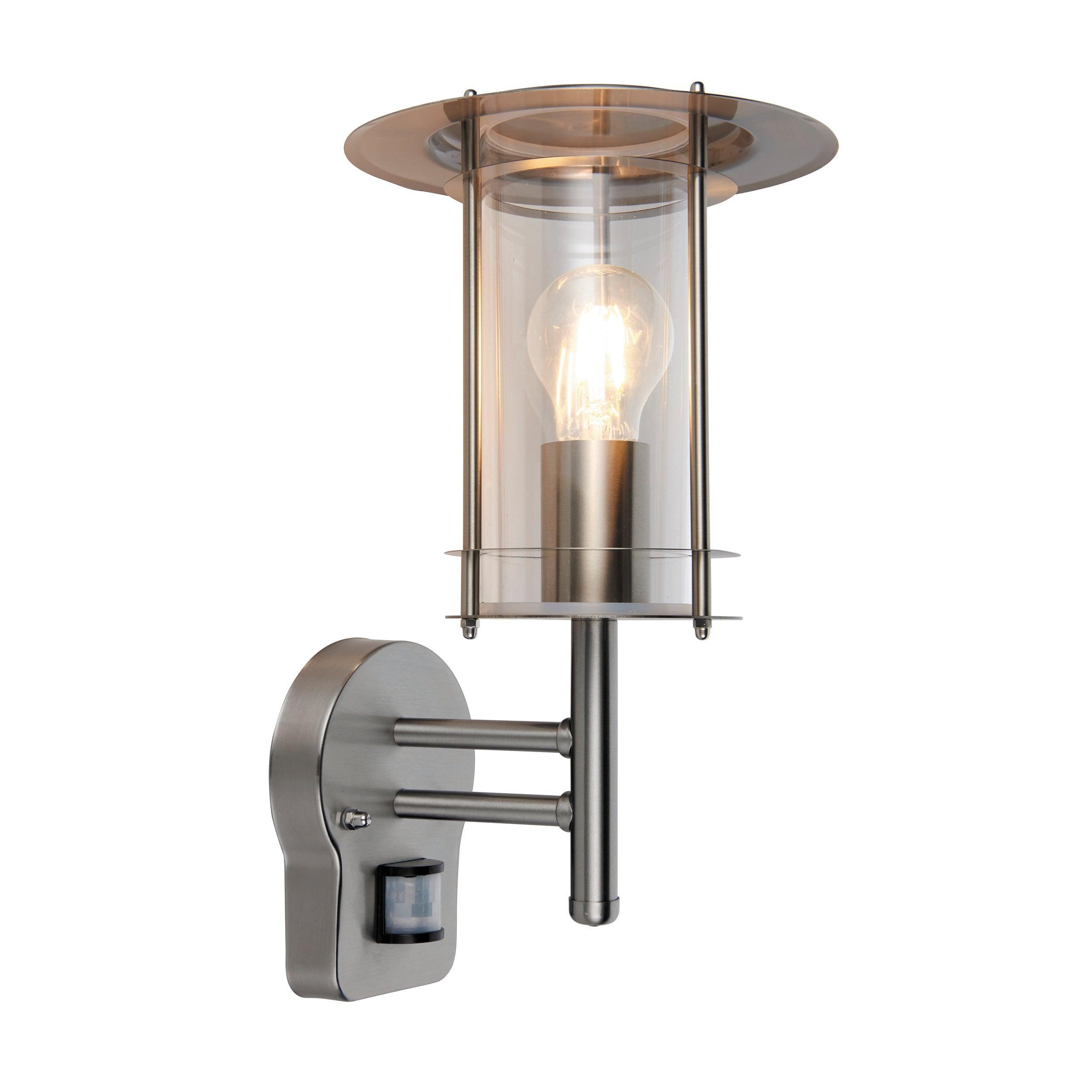 york pir sensor outdoor silver wall light ip44 60wby saxby lighting