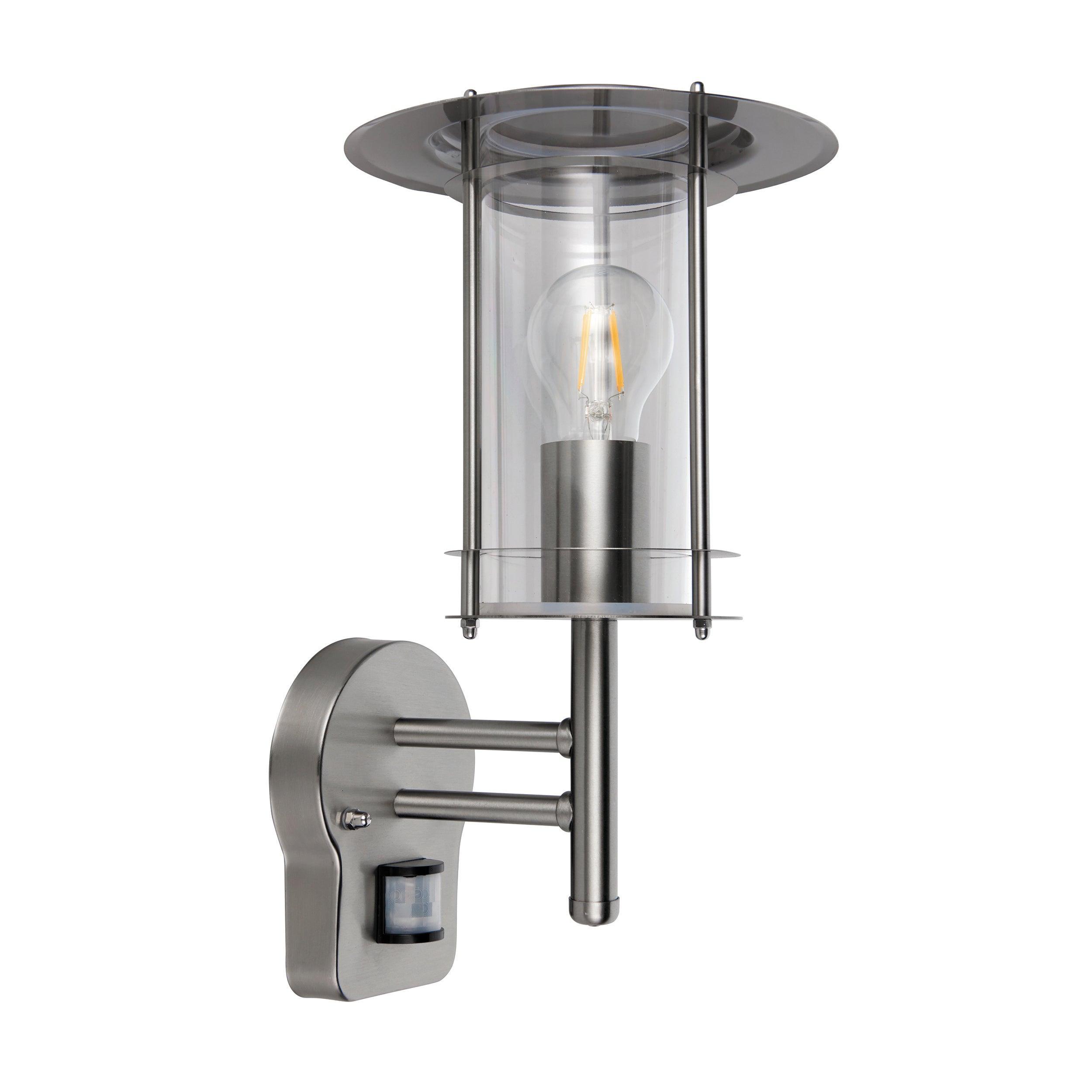 york pir sensor outdoor silver wall light ip44 60wby Saxby Lighting, close up image