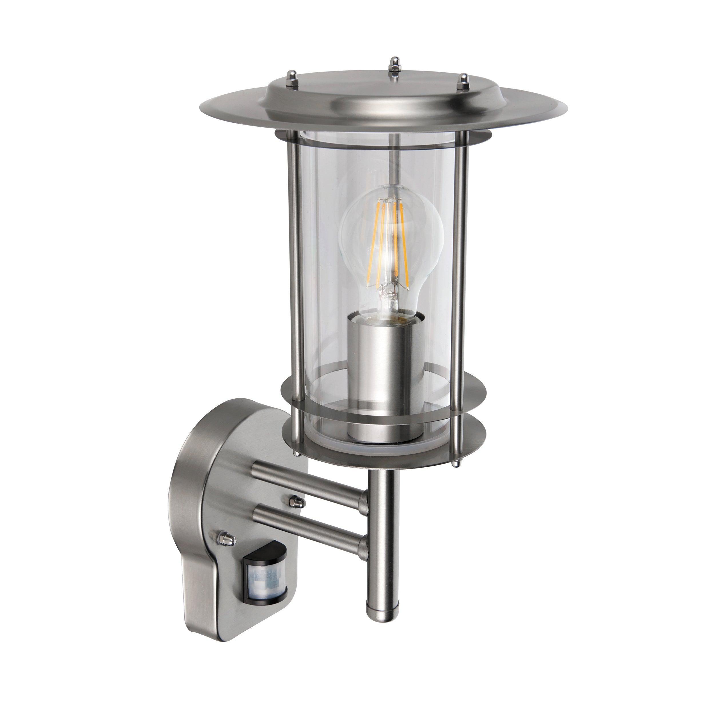 york pir sensor outdoor silver wall light ip44 60w by saxby lighting, close up image 140