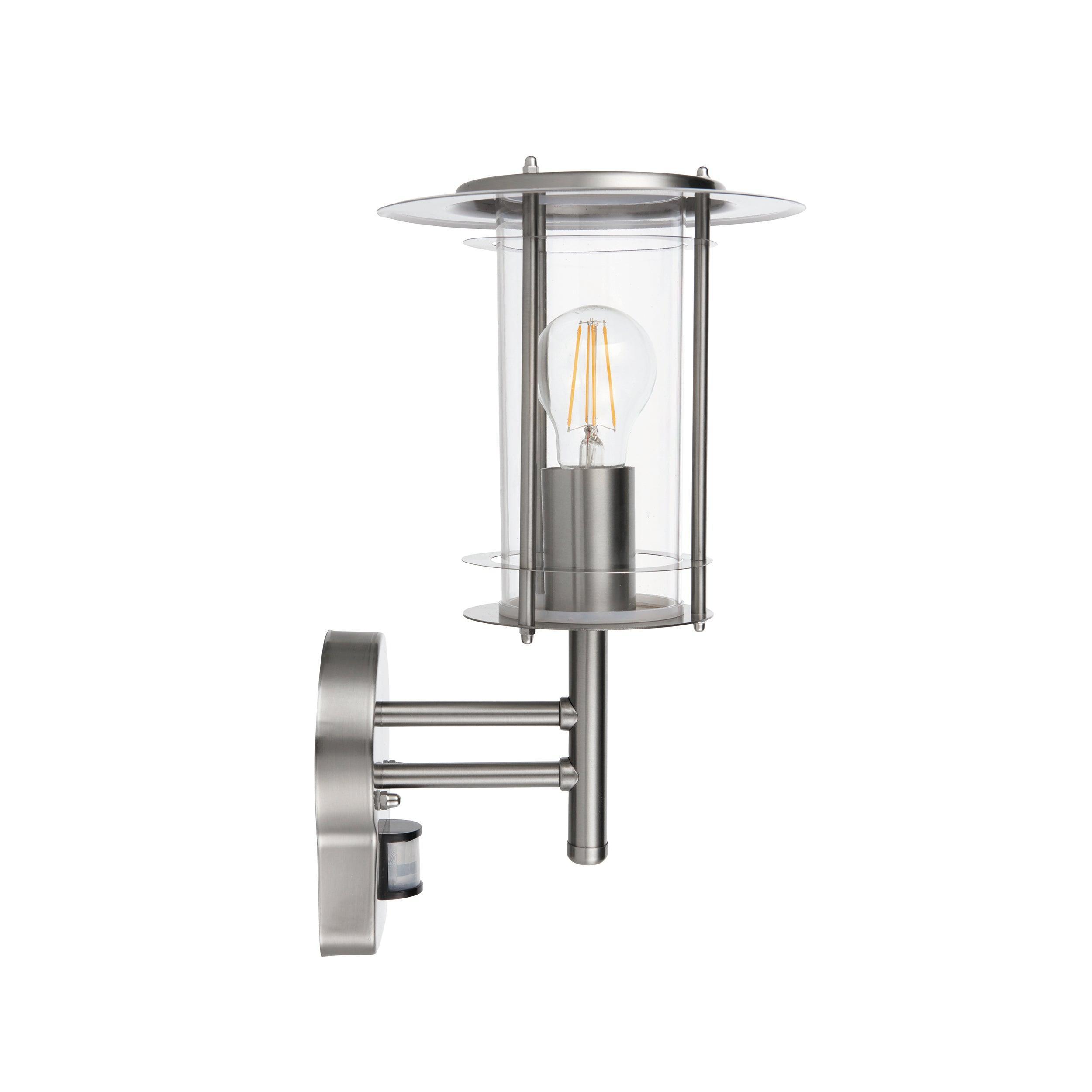 york pir sensor outdoor silver wall light ip44 60w by saxby lighting, close up image 82