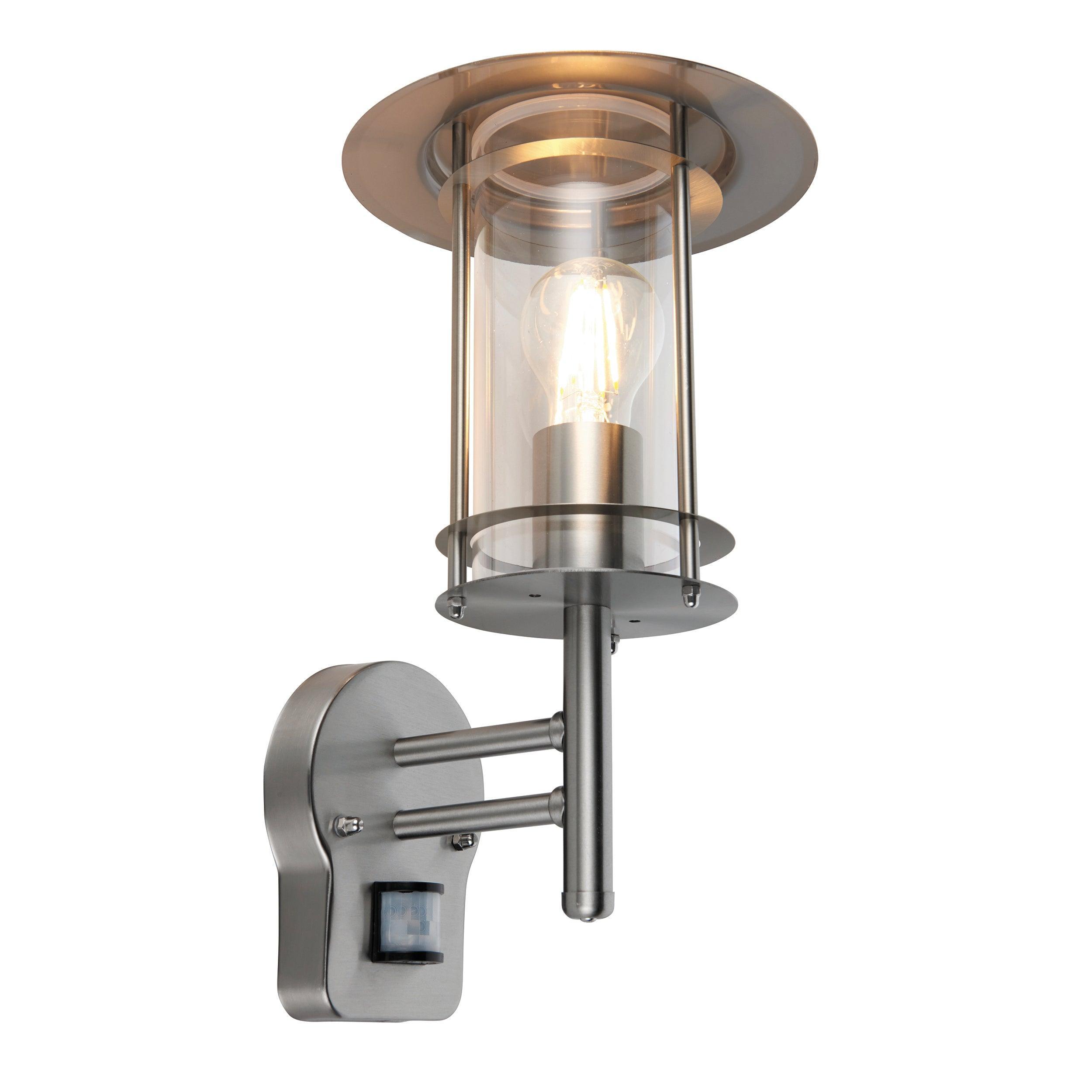 york pir sensor outdoor silver wall light ip44 60w by saxby lighting, close up image 64