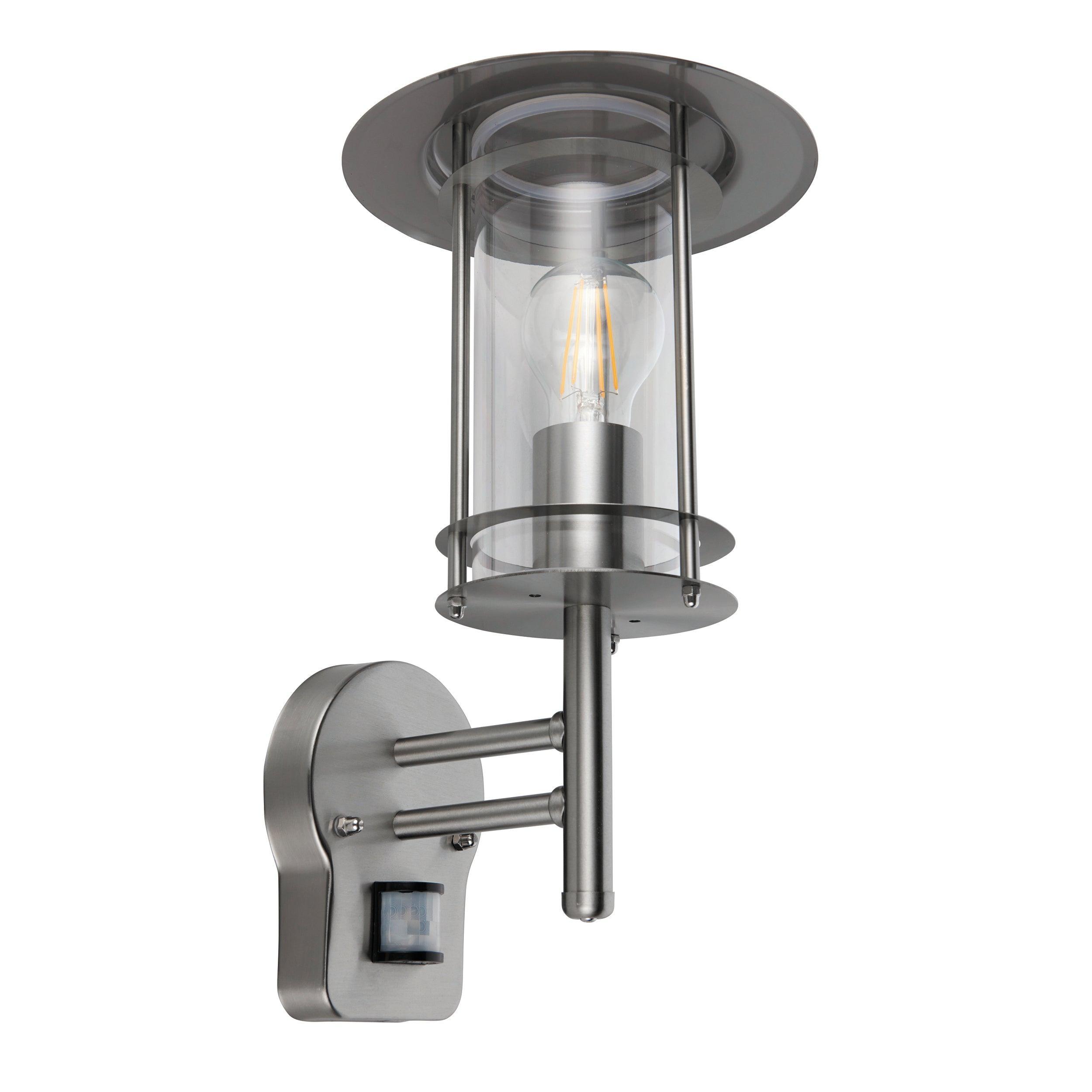 york pir sensor outdoor silver wall light ip44 60w by saxby lighting, close up image 45