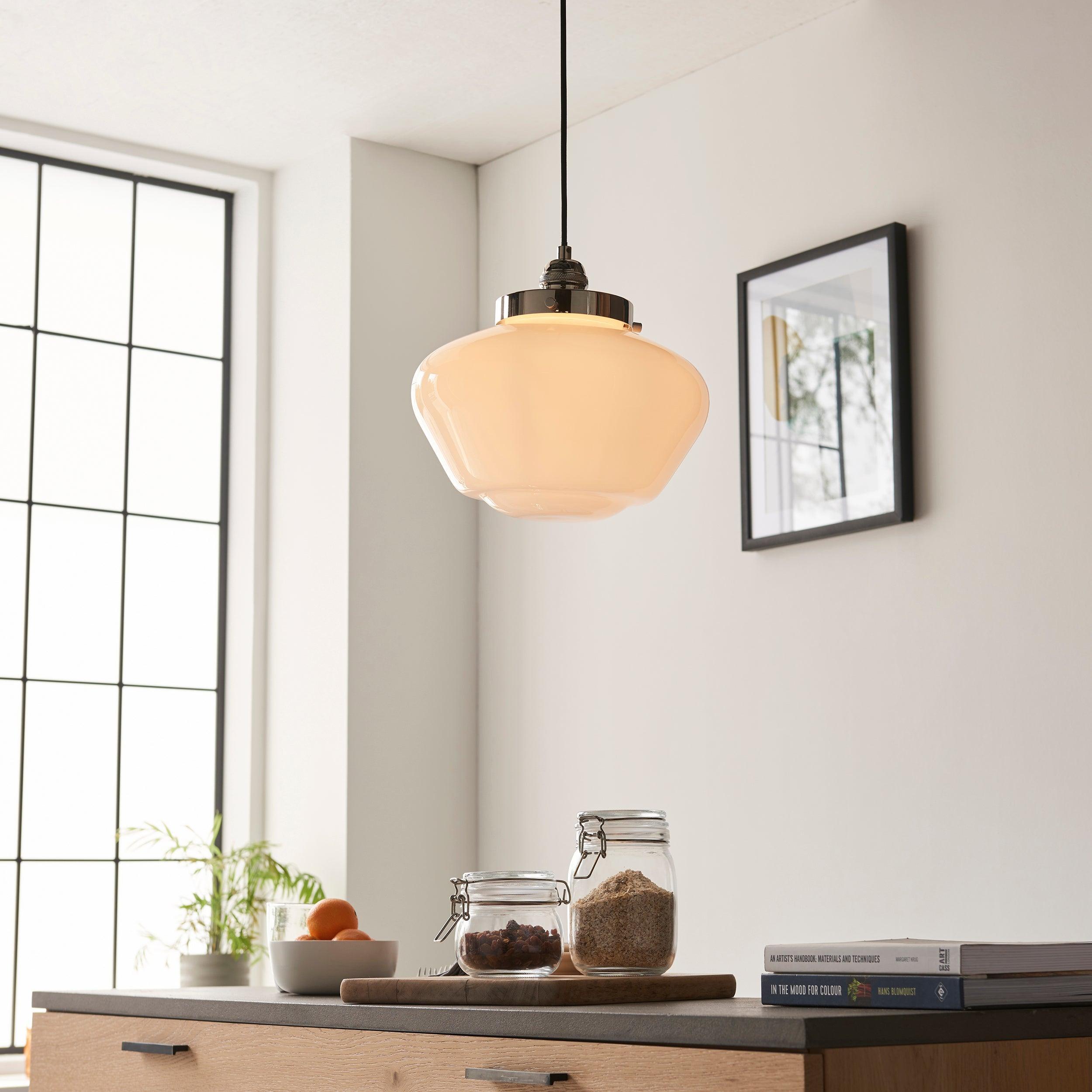 Westbourne Nickel Ceiling Pendant Light - Opal Glass Shade-Ceiling Pendant Lights-Living Lights-2-Tiffany Lighting Direct