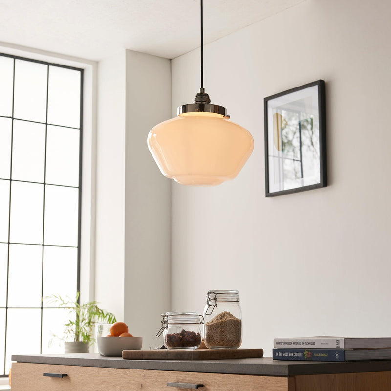 Westbourne Nickel Ceiling Pendant Light - Opal Glass Shade