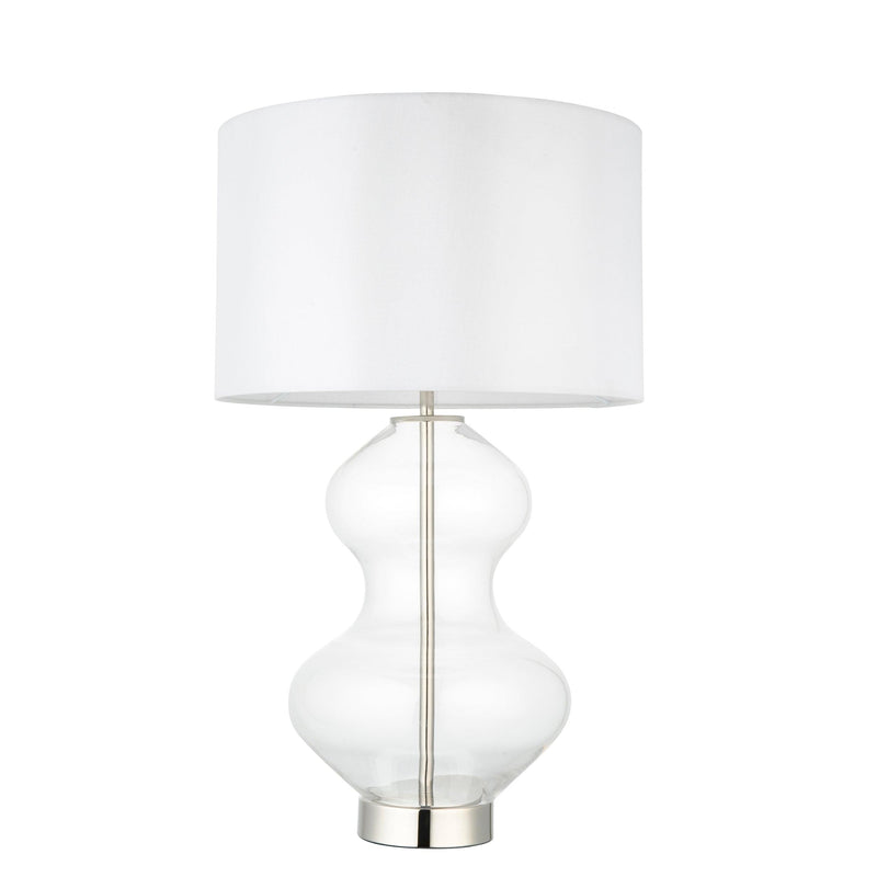 Linear Brass & Clear Glass Touch Table Lamp - White Shade-Living Lights-Living-Room-Tiffany Lighting Direct-[image-position]