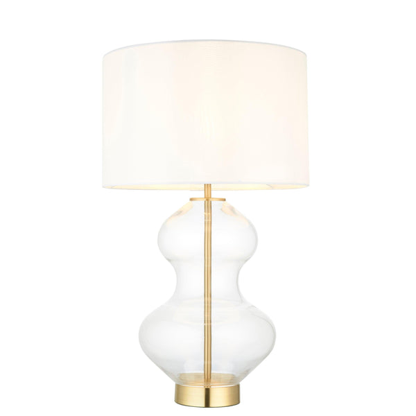Linear Brass & Clear Glass Touch Table Lamp - White Shade-Living Lights-Living-Room-Tiffany Lighting Direct-[image-position]