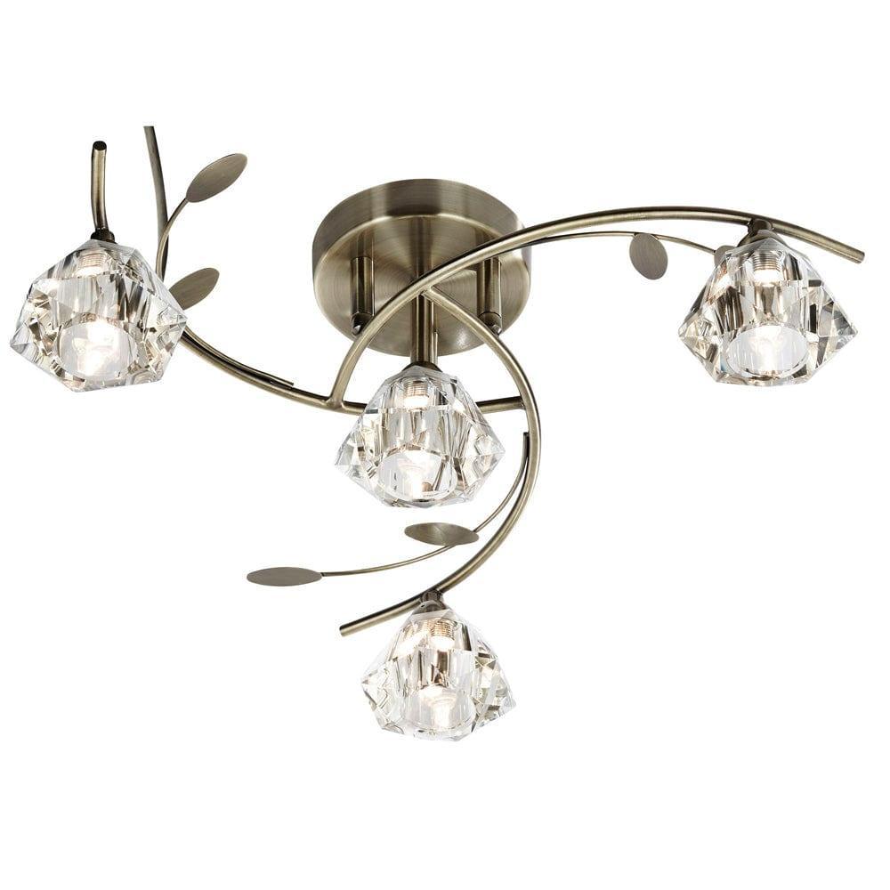 Sierra 4 Light Brass & Glass Semi-Flush Ceiling Light Living room Image