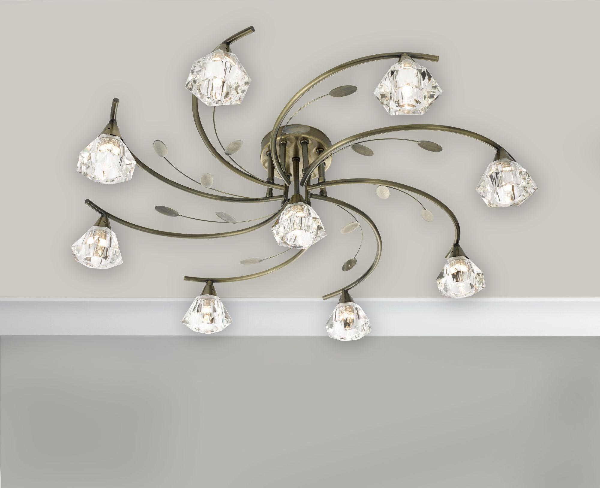 Sierra 9 Light Brass & Glass Semi-Flush Searchlight Living room close up