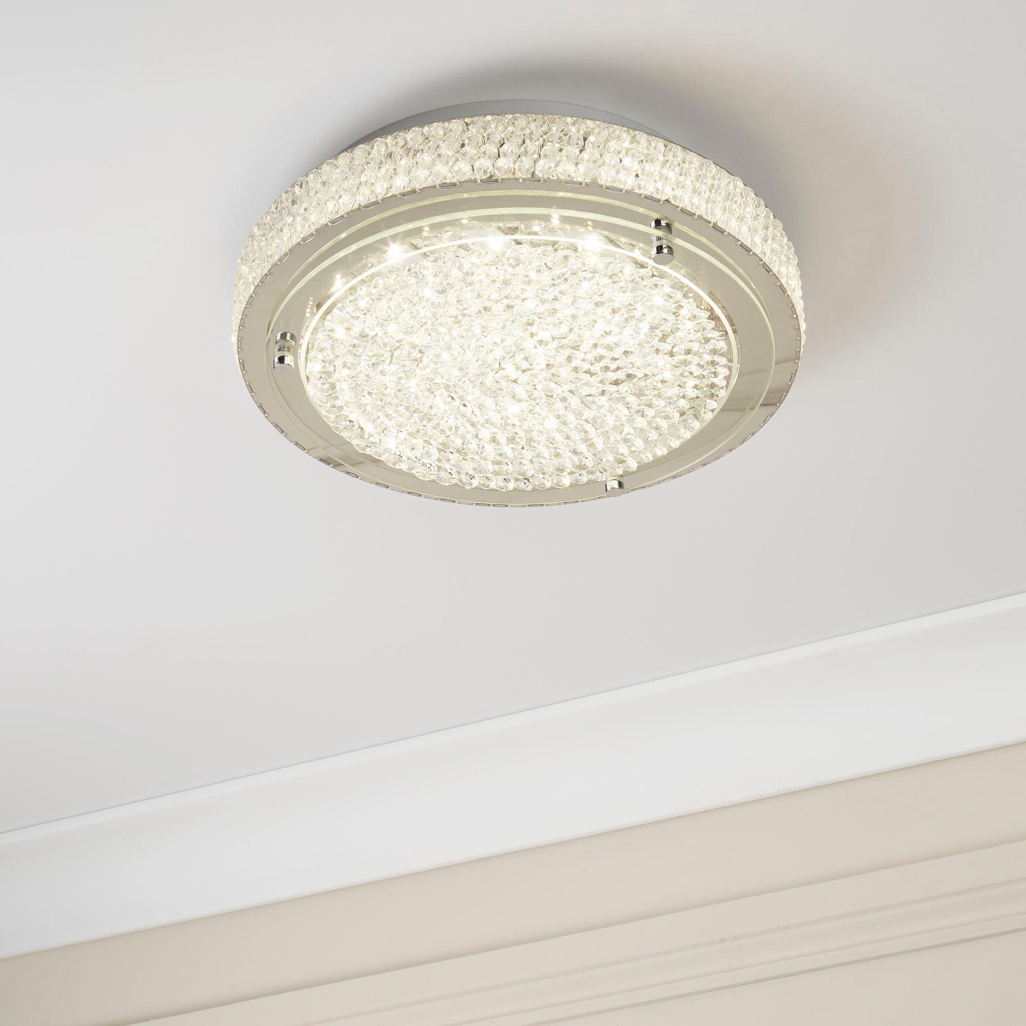 Florida Chrome & Crystal Flush LED Ceiling Light - 30cm Hallway Image