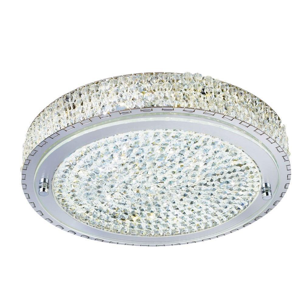 Florida Chrome & Crystal Flush LED Ceiling Light - 40cm Living room Image