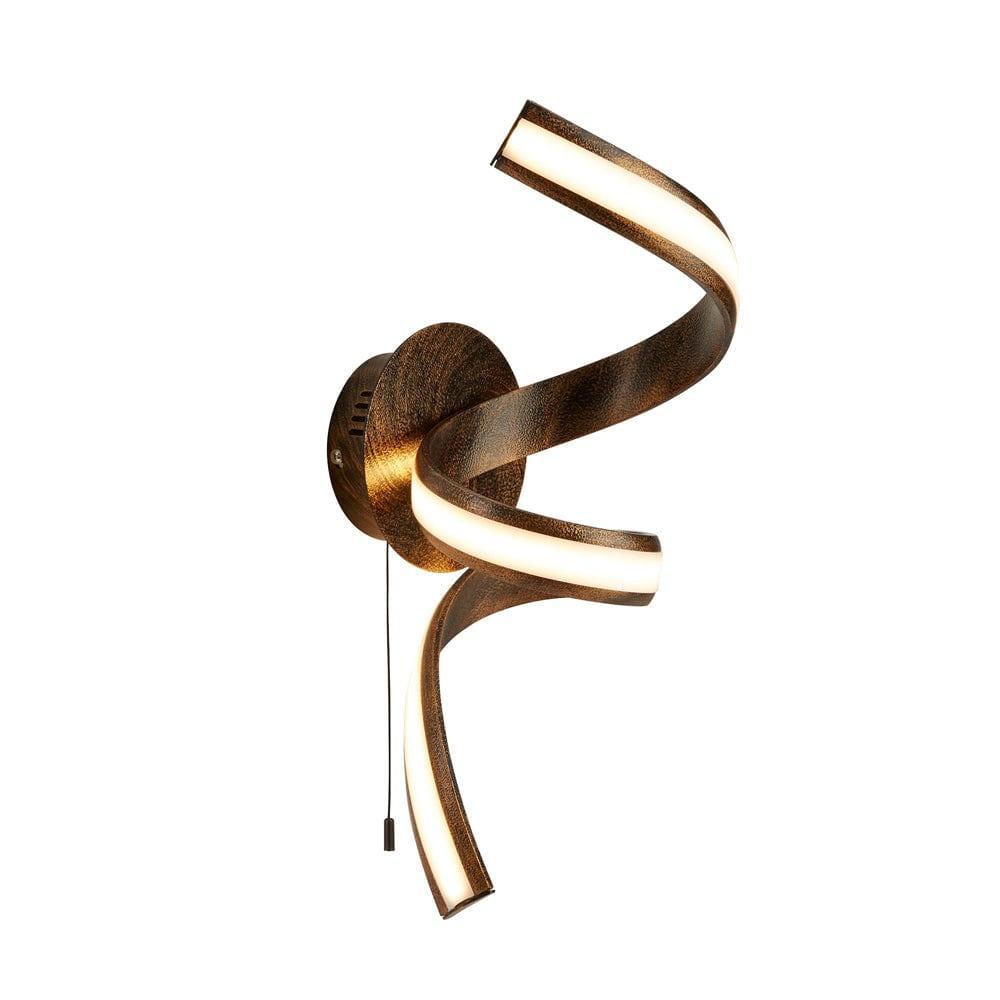 Ribbon LED Twist Ribbon Brown/Gold Wall Light - Pull Switch image 1