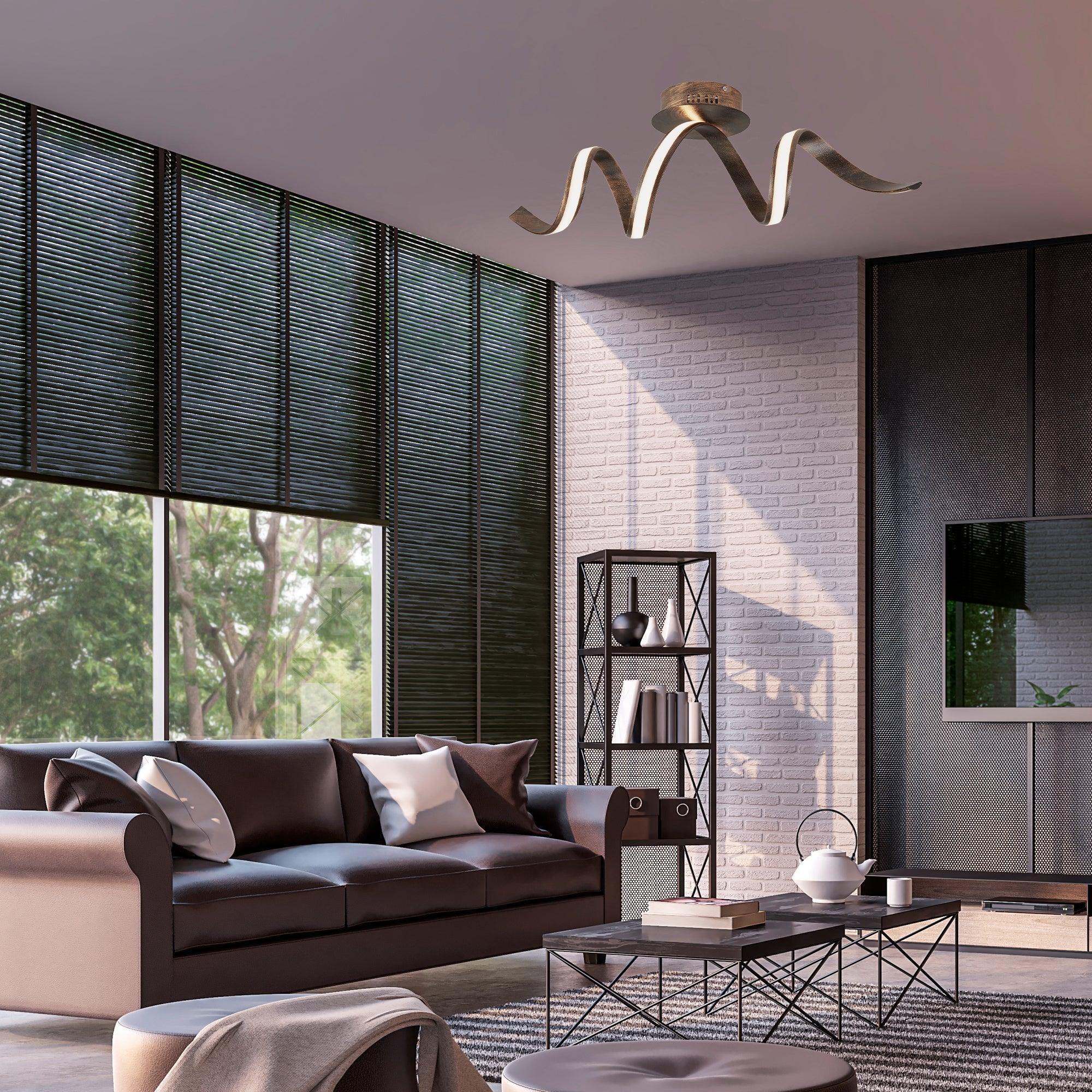 Ribbon LED Twist Ribbon Brown/Gold Flush Ceiling Light Hallway close up