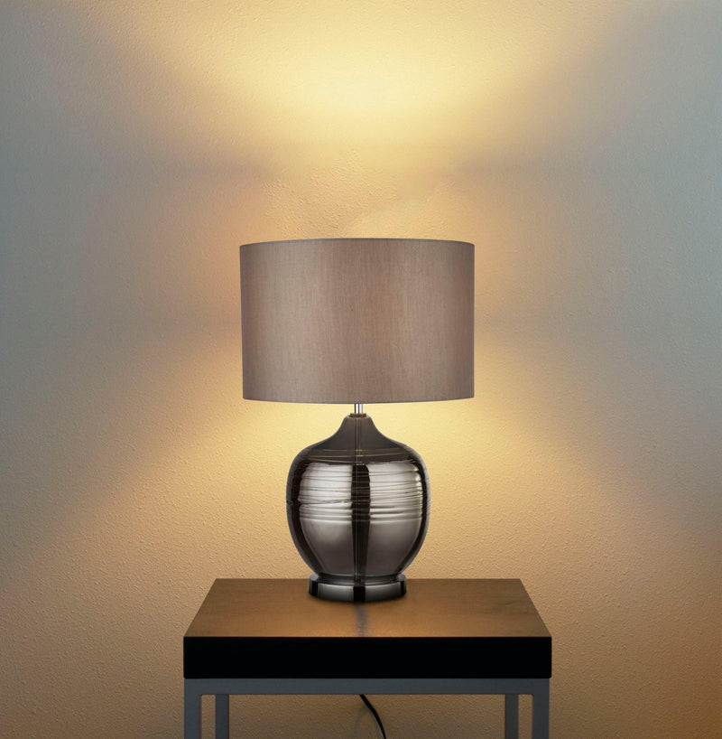 Searchlight Lydia Smoked Glass Table Lamp - Grey Drum Shade-Searchlight Lighting-Living-Room-Tiffany Lighting Direct-[image-position]