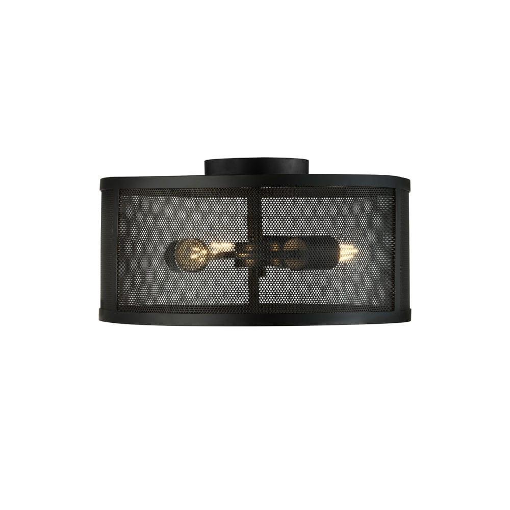 Searchlight Fishnet 3 Light Black Drum Flush Ceiling Light Living Room Image 1