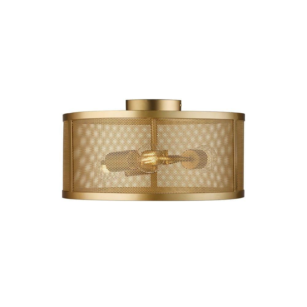 Searchlight Fishnet 3 Light Gold Drum Flush Ceiling Light Living room Image