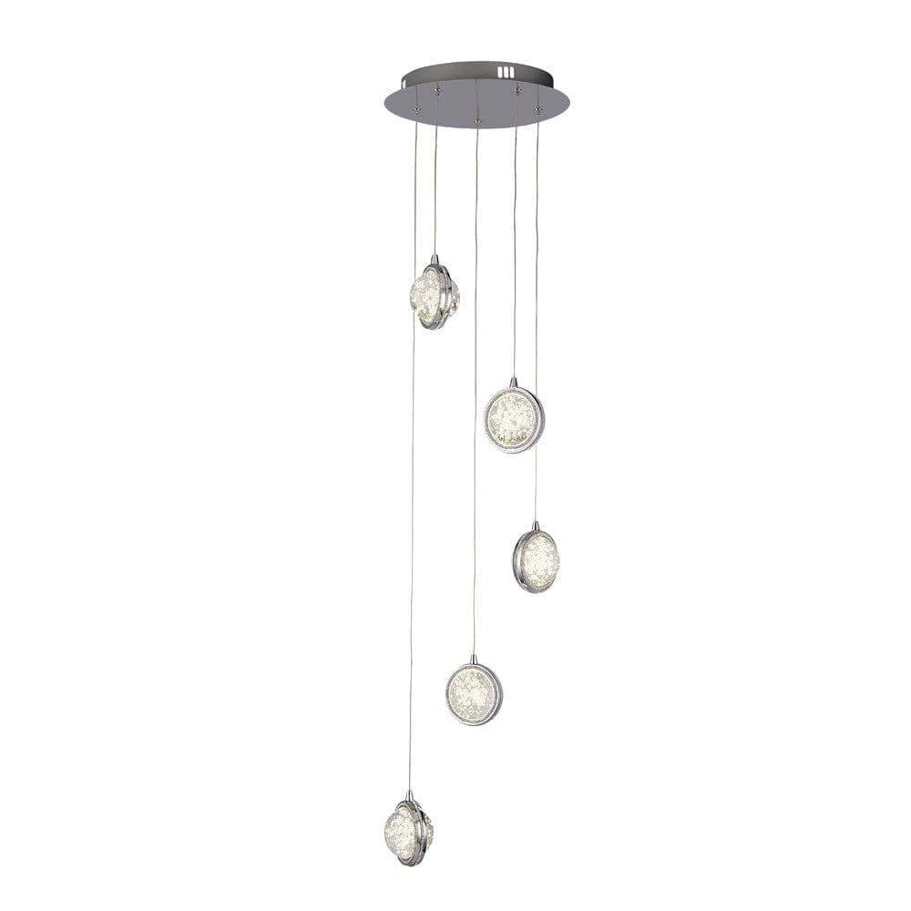 Quartz 5 Light Multi-Drop Pendant Chrome & Bubble Glass-Ceiling Pendant Lights-1-Tiffany Lighting Direct