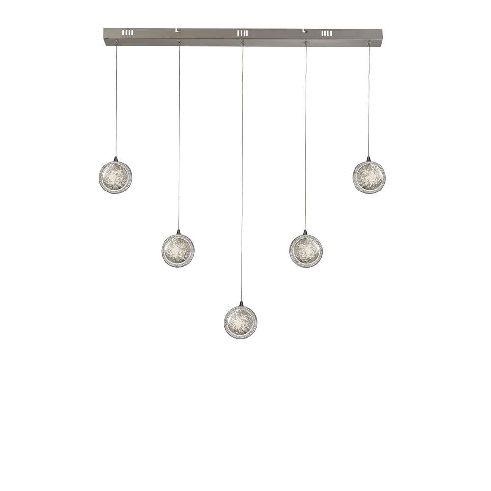 Quartz 5 Light Pendant Chrome, Diamante & Bubble Glass-Ceiling Pendant Lights-1-Tiffany Lighting Direct