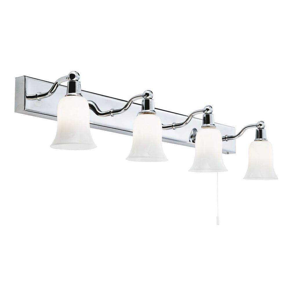 equador 4 lt chrome bathroom wall light bar white glass shades