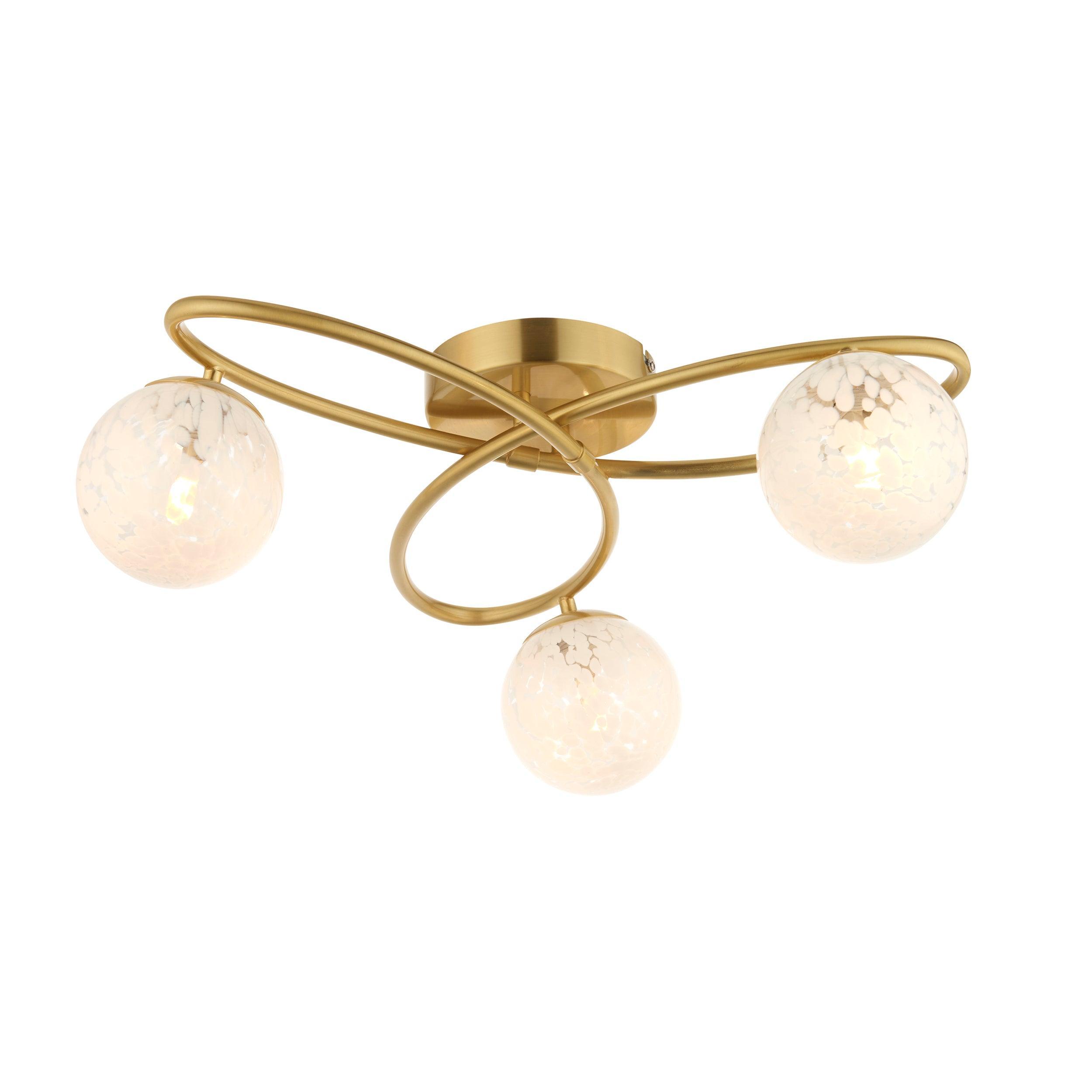 Sept Brass 3 Light Art Deco Semi Flush - Glass Shades Living room Image