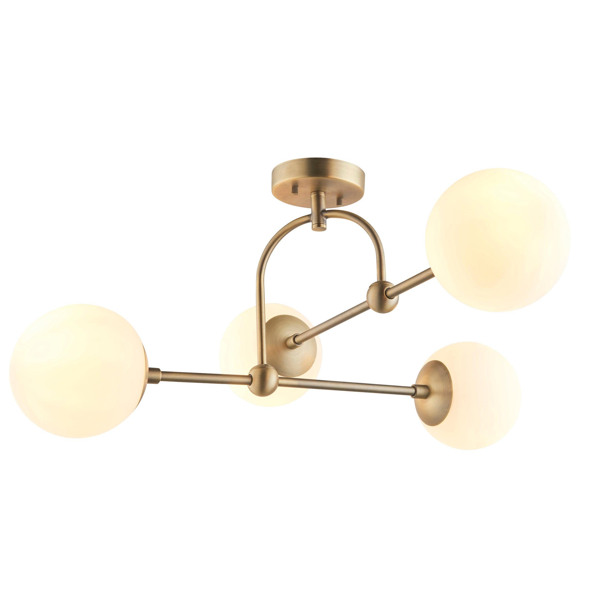 Eldorado 4 Light Brass Ceiling Semi Flush - Opal Glass Shades Living room Image