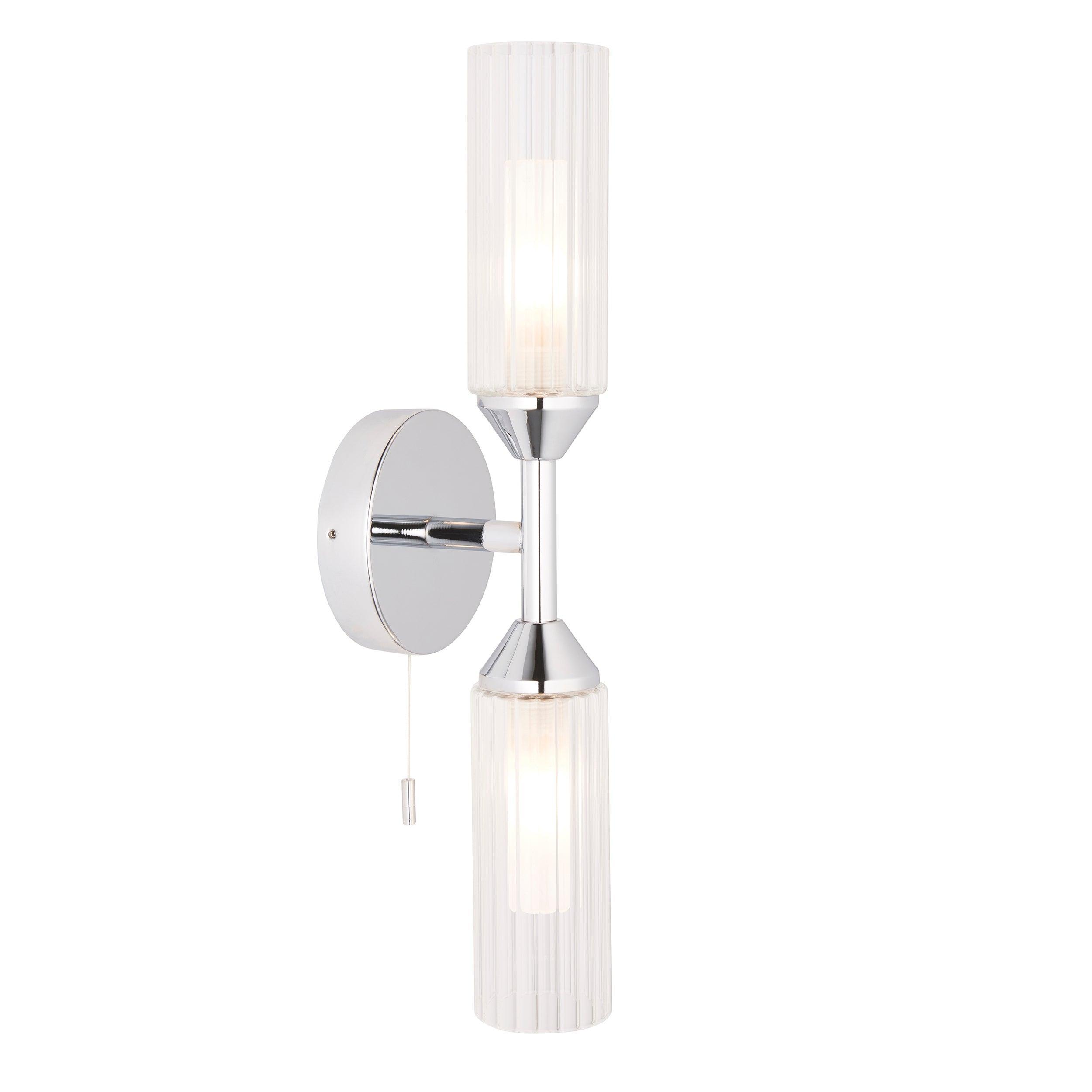 Oundle Chrome Double Bathroom Wall LIght - Pull Cord