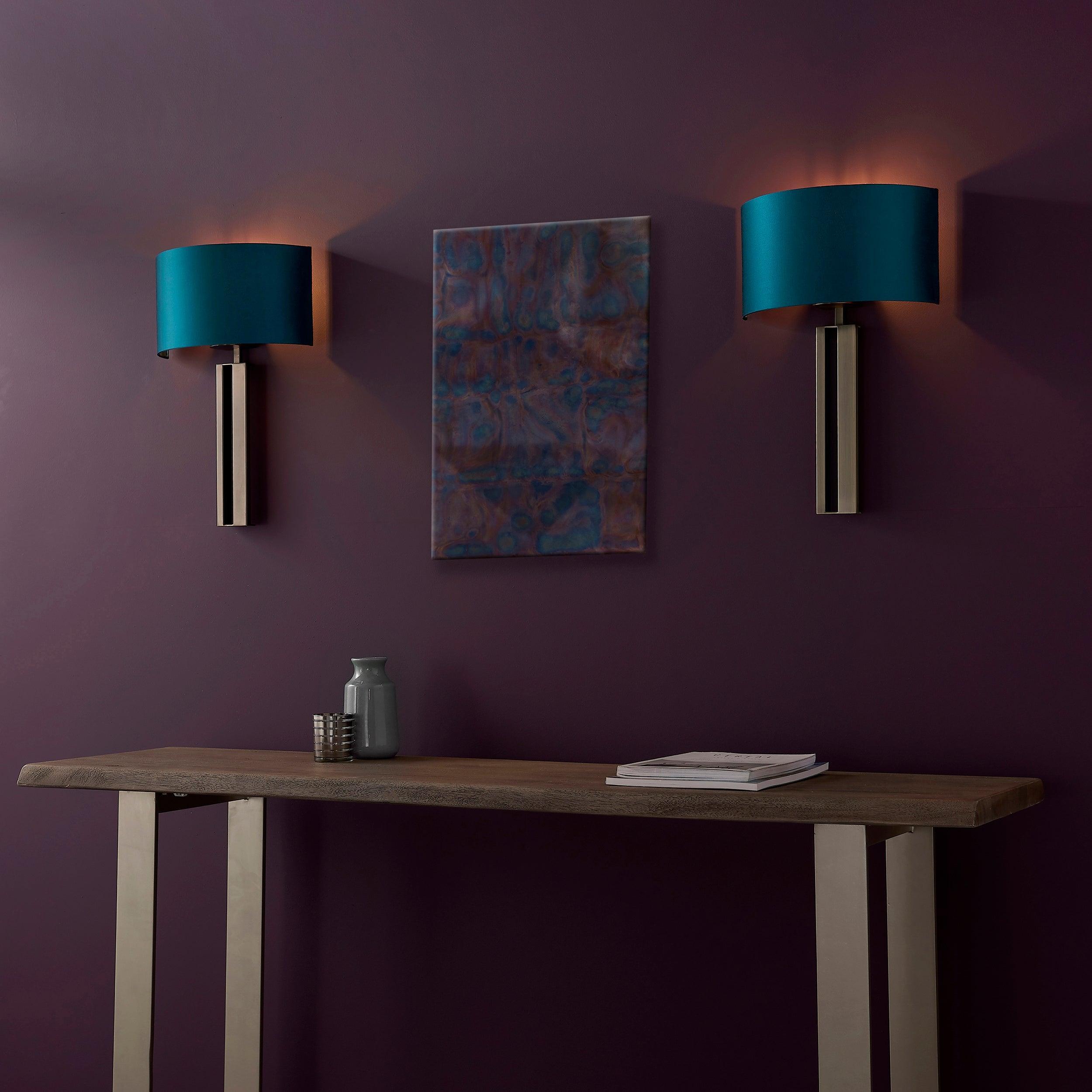 Venice Bronze Art Deco Wall Light with Teal Half Shade Living Room Image