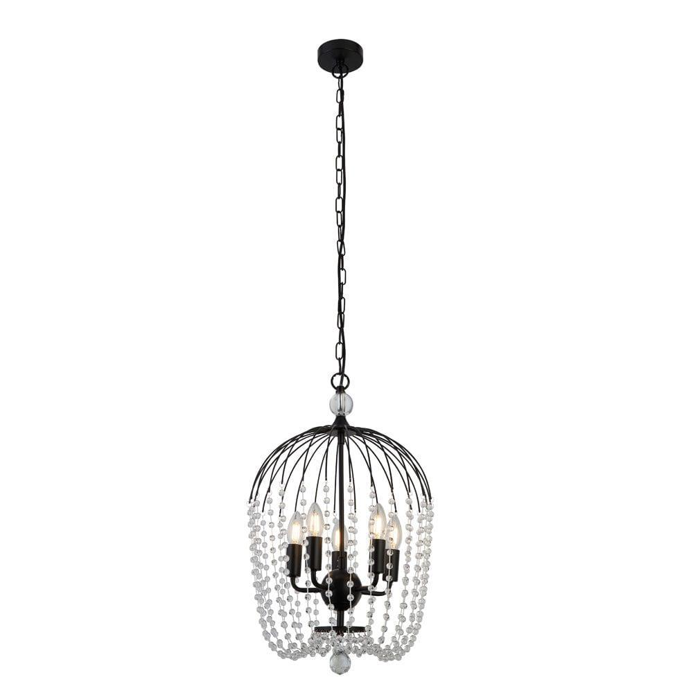 Searchlight Shower 5 Light Black & Crystal Ceiling Pendant-Ceiling Pendant Lights-1-Tiffany Lighting Direct