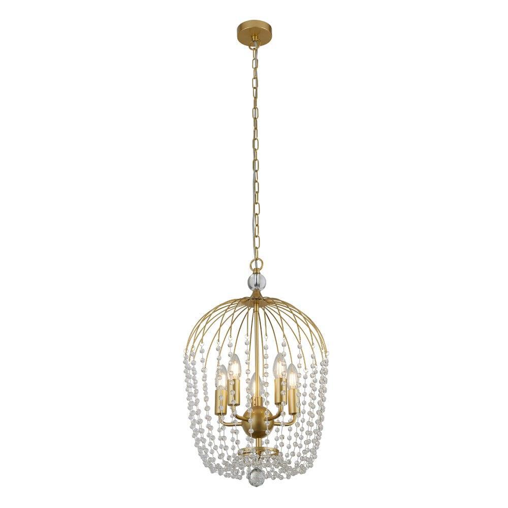 Searchlight Shower 5 Light Gold & Crystal Ceiling Pendant-Ceiling Pendant Lights-1-Tiffany Lighting Direct