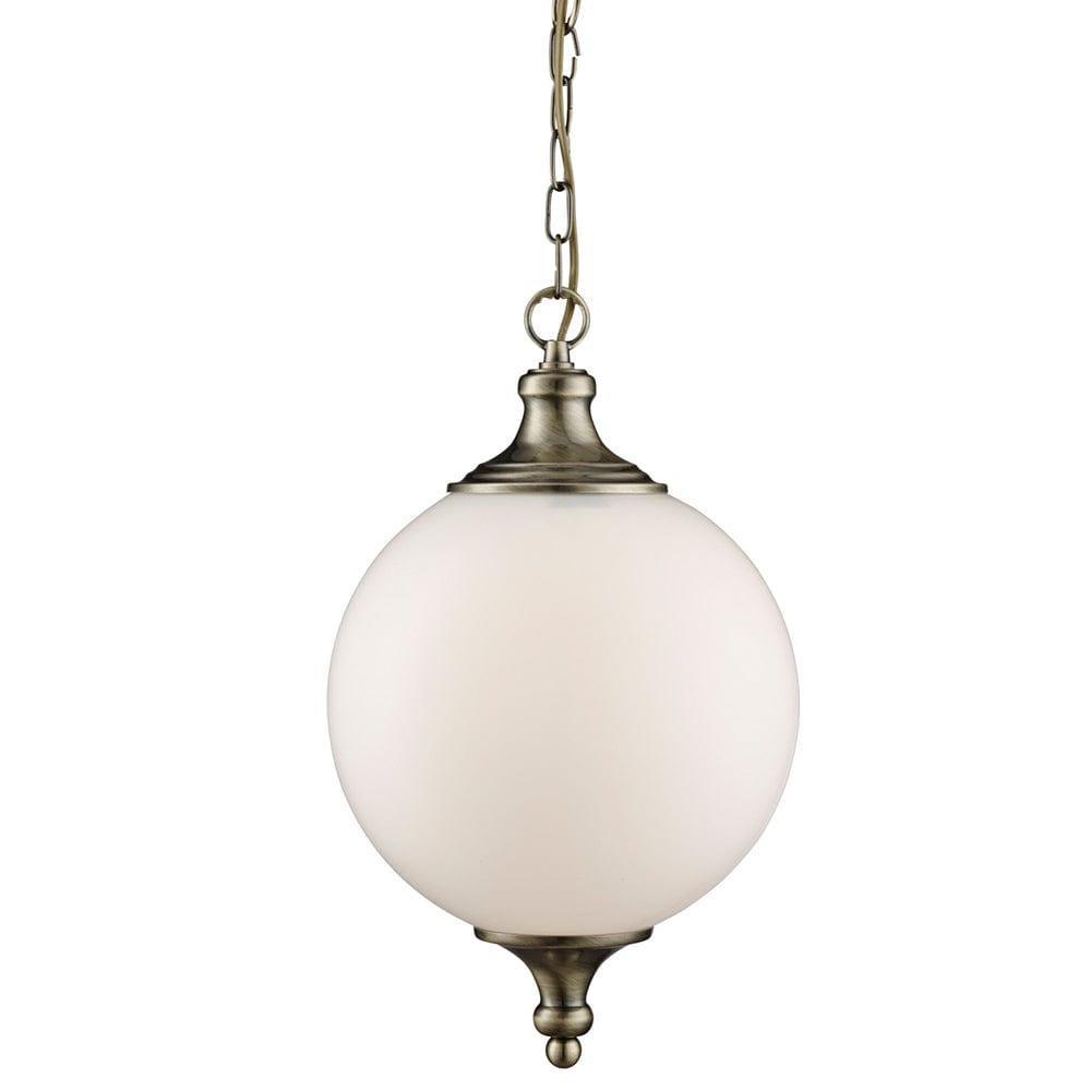 Vulcan 1 Light Brass & Opal Glass Ceiling Pendant-Ceiling Pendant Lights-1-Tiffany Lighting Direct