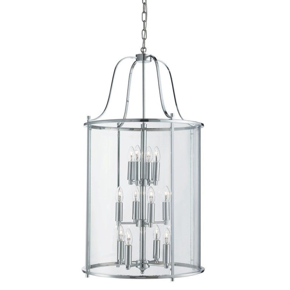 Lantern Grande 12 Light Chrome/Clear Glass Lantern-Ceiling Pendant Lights-1-Tiffany Lighting Direct