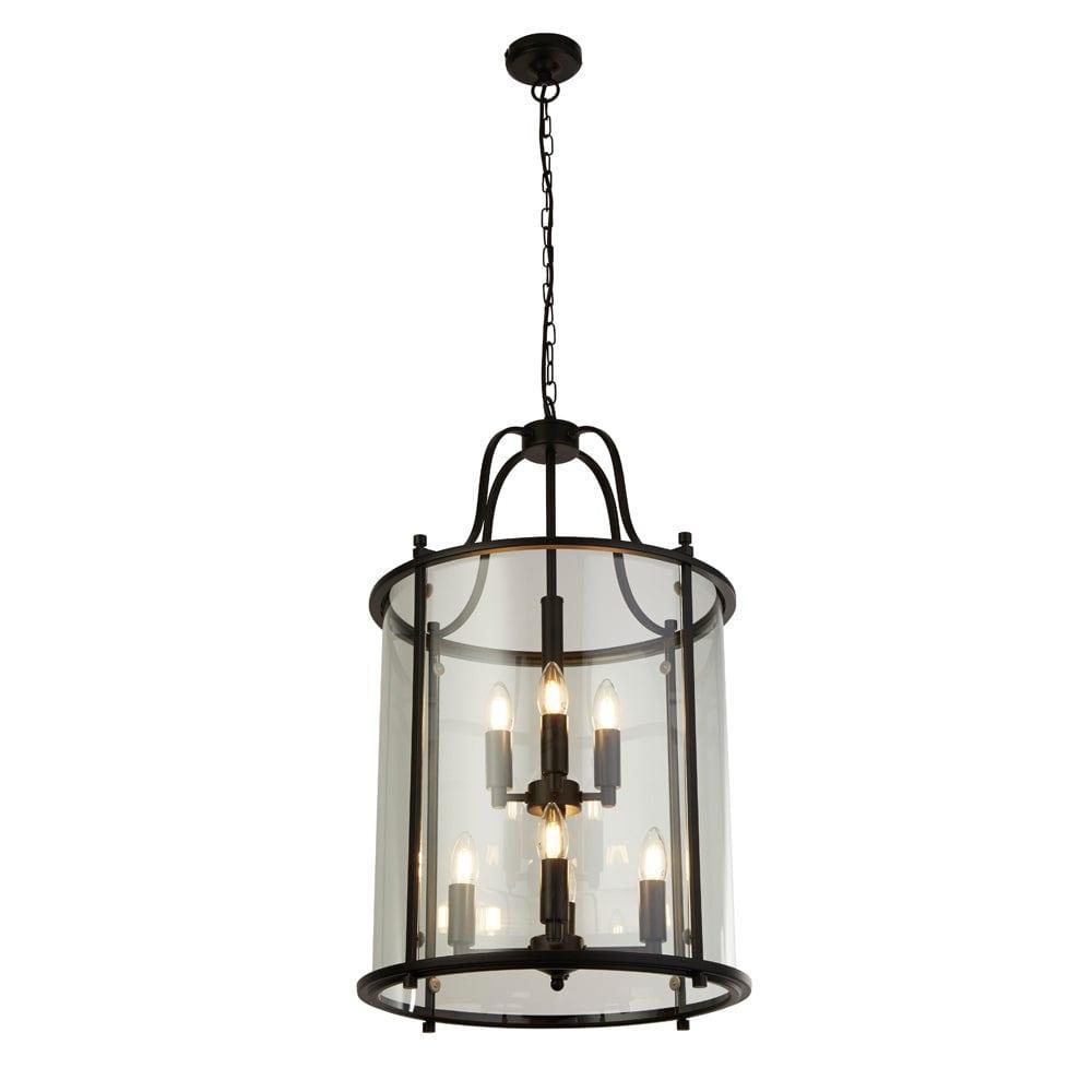 Lantern Grande 8 Light Black & Clear Glass Lantern-Ceiling Pendant Lights-1-Tiffany Lighting Direct