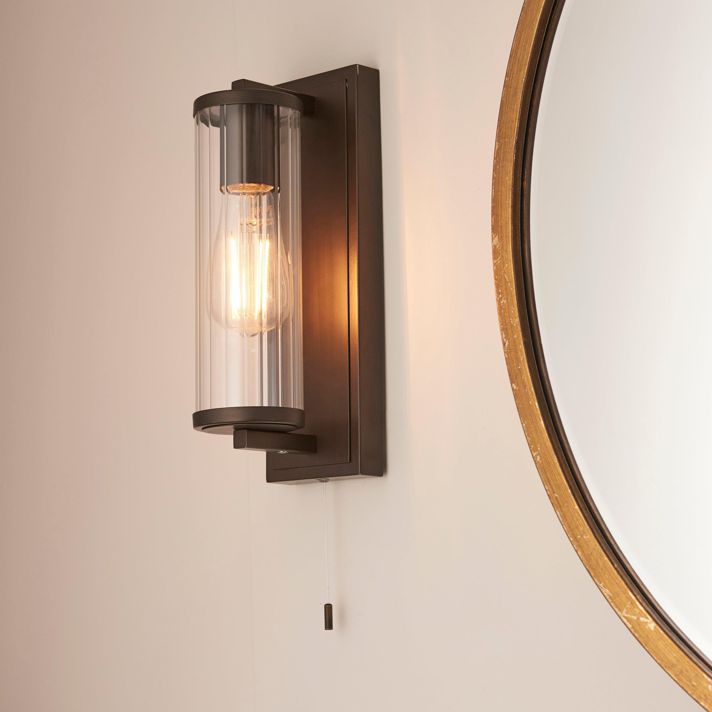 Islington Bronze Bathroom Wall Light - Ribbed Glass Shade Living Room Image