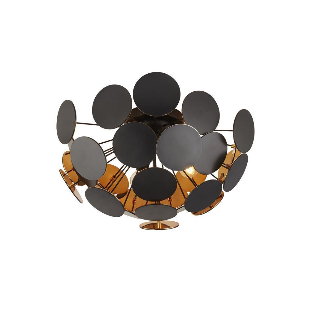 Searchlight Discus 3 Light Black & Gold Semi-Flush Living Room Image 1