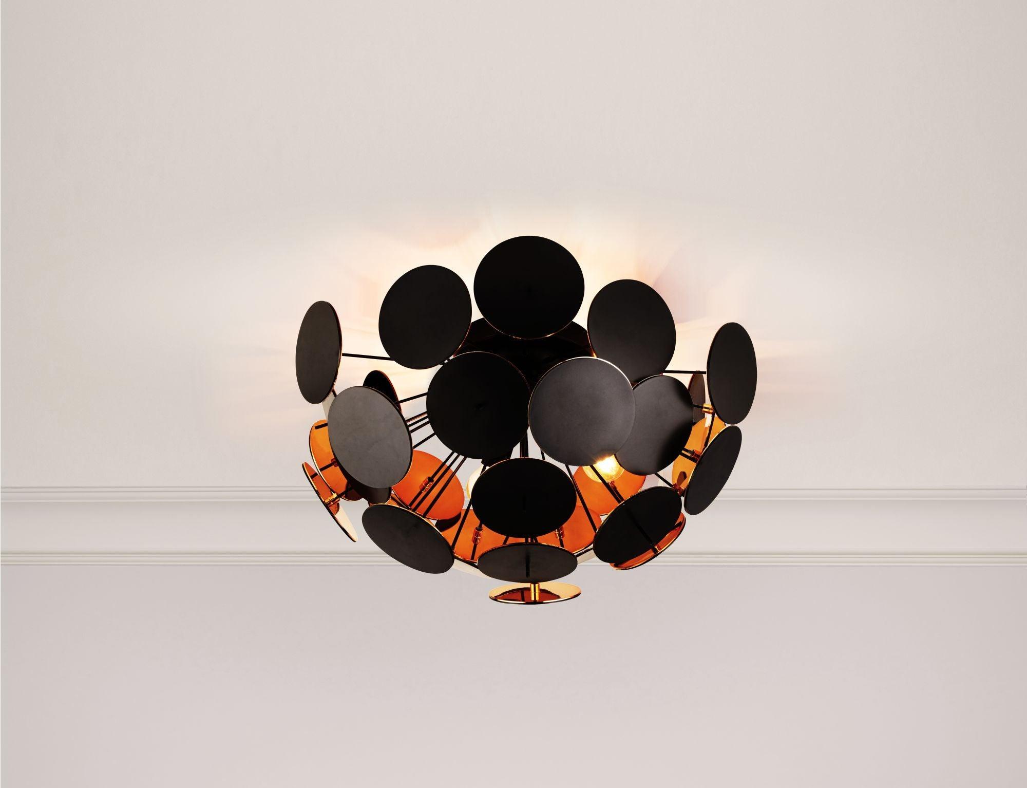 Searchlight Discus 3 Light Black & Gold Semi-Flush Living Room Image 4