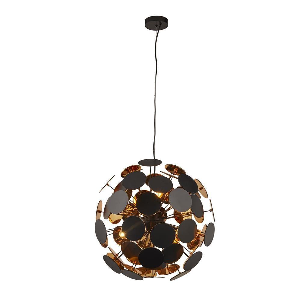 Searchlight Discus 6 Light Black & Gold Ceiling Pendant-Ceiling Pendant Lights-1-Tiffany Lighting Direct