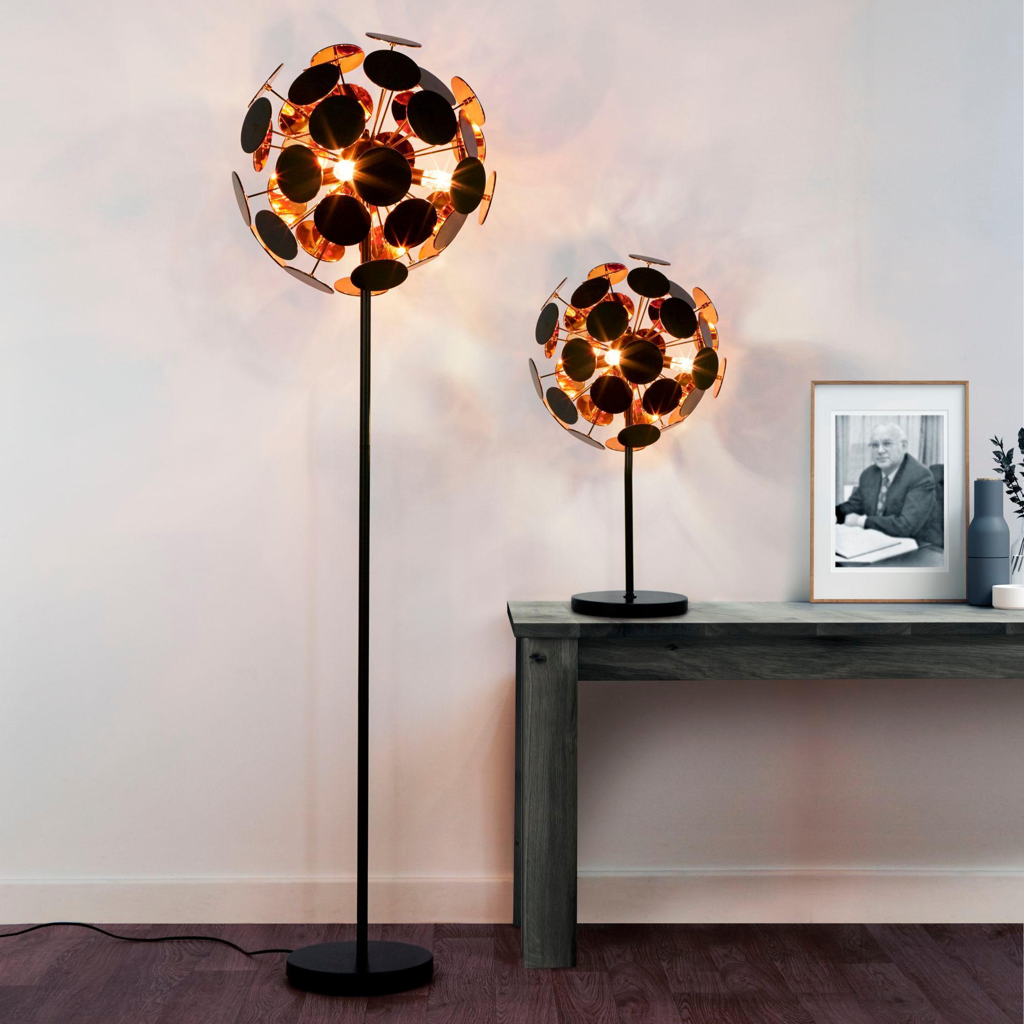 discus 4 light black gold floor lamp by searchlighting lighting, living room image