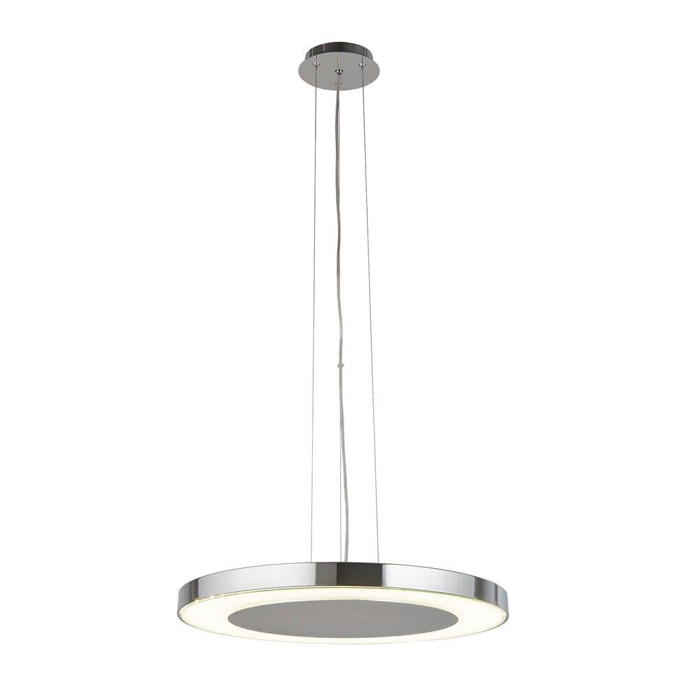 Lexi LED Disc Chrome & Crushed Ice Effect Pendant - 50cm-Ceiling Pendant Lights-1-Tiffany Lighting Direct