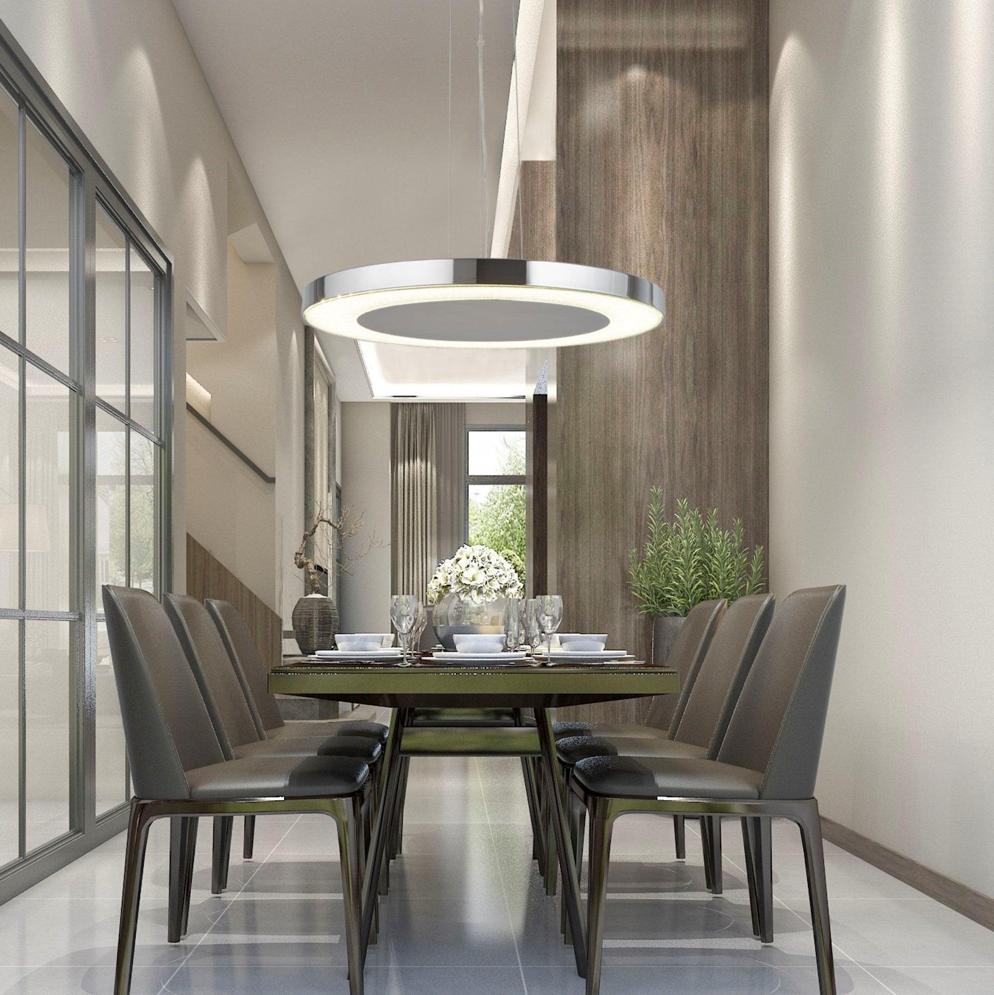 Lexi LED Disc Chrome & Crushed Ice Effect Pendant - 50cm-Ceiling Pendant Lights-4-Tiffany Lighting Direct