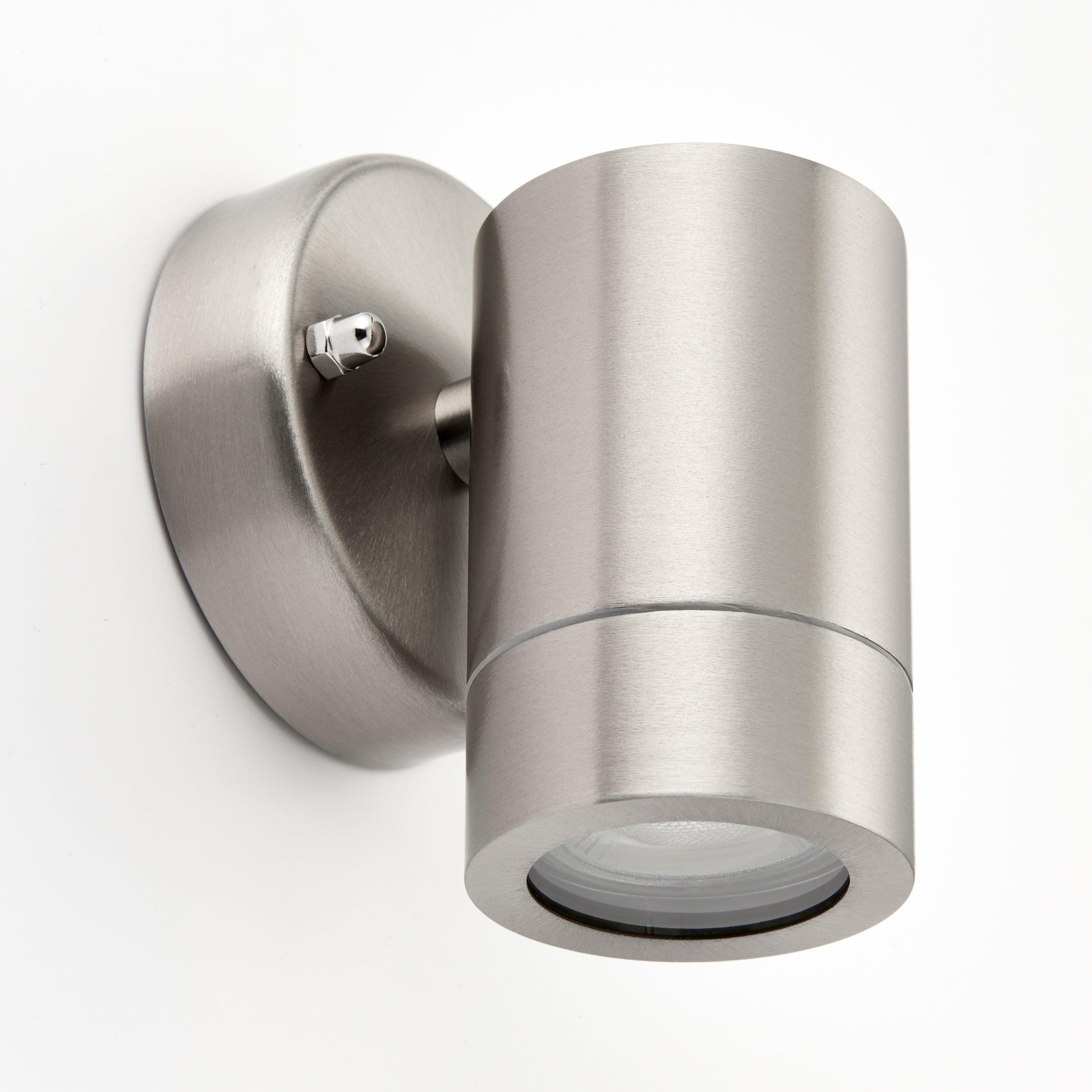 palin silver led outdoor down wall light ip44 7wby Saxby Lighting, close up image