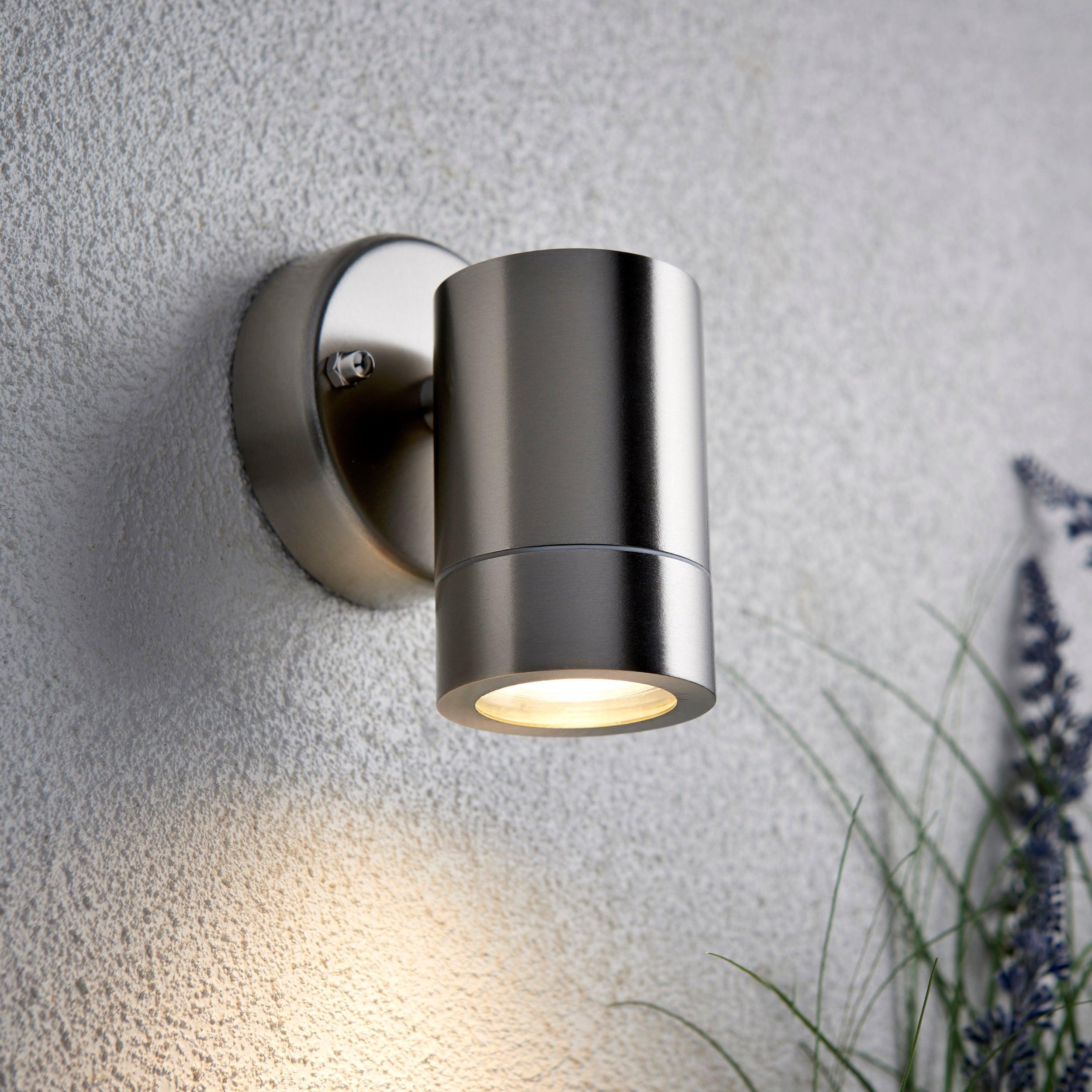 palin silver led outdoor down wall light ip44 7w by saxby lighting, close up image 68