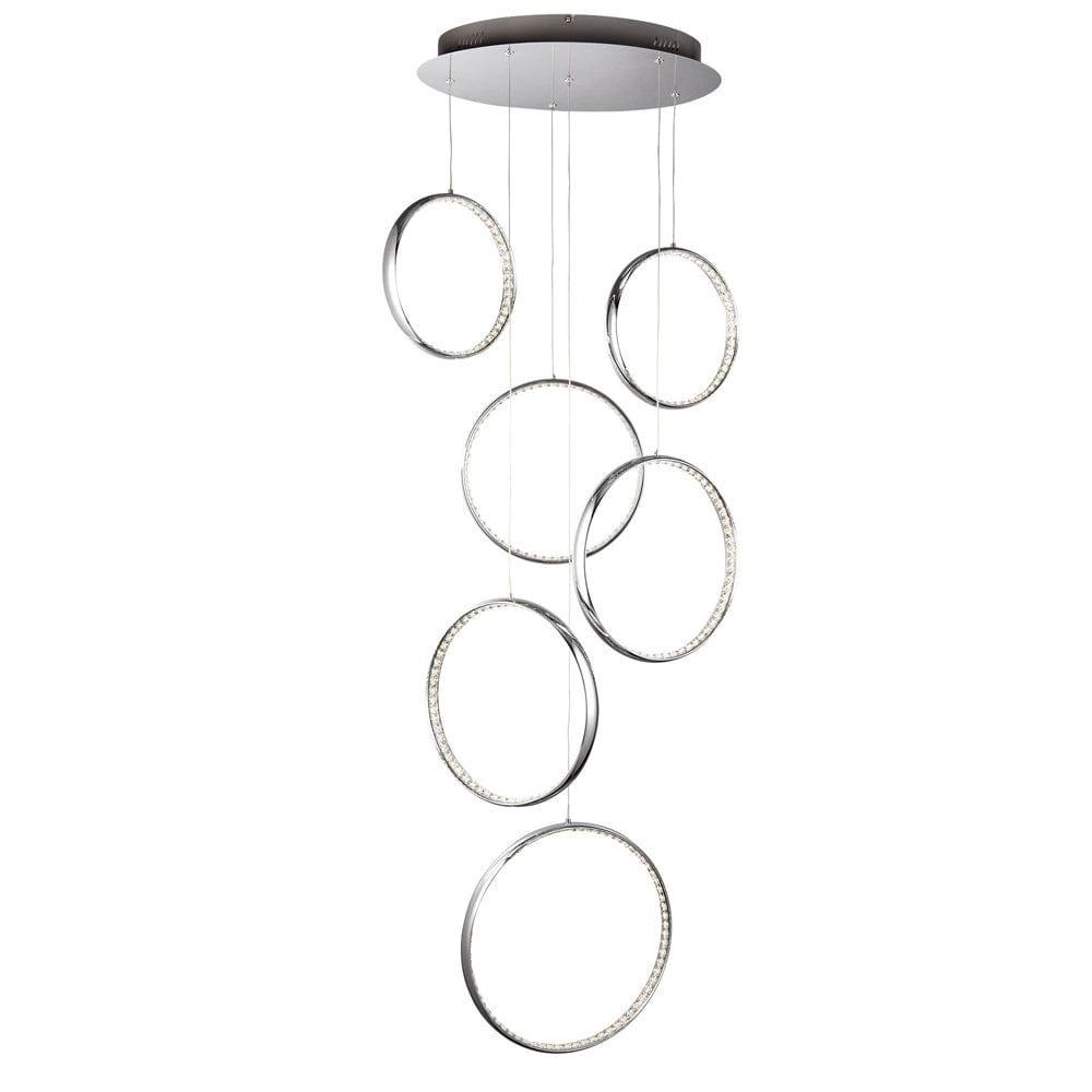 Rings 6 Light LED Multi-Drop Chrome & Crystal Pendant-Ceiling Pendant Lights-1-Tiffany Lighting Direct