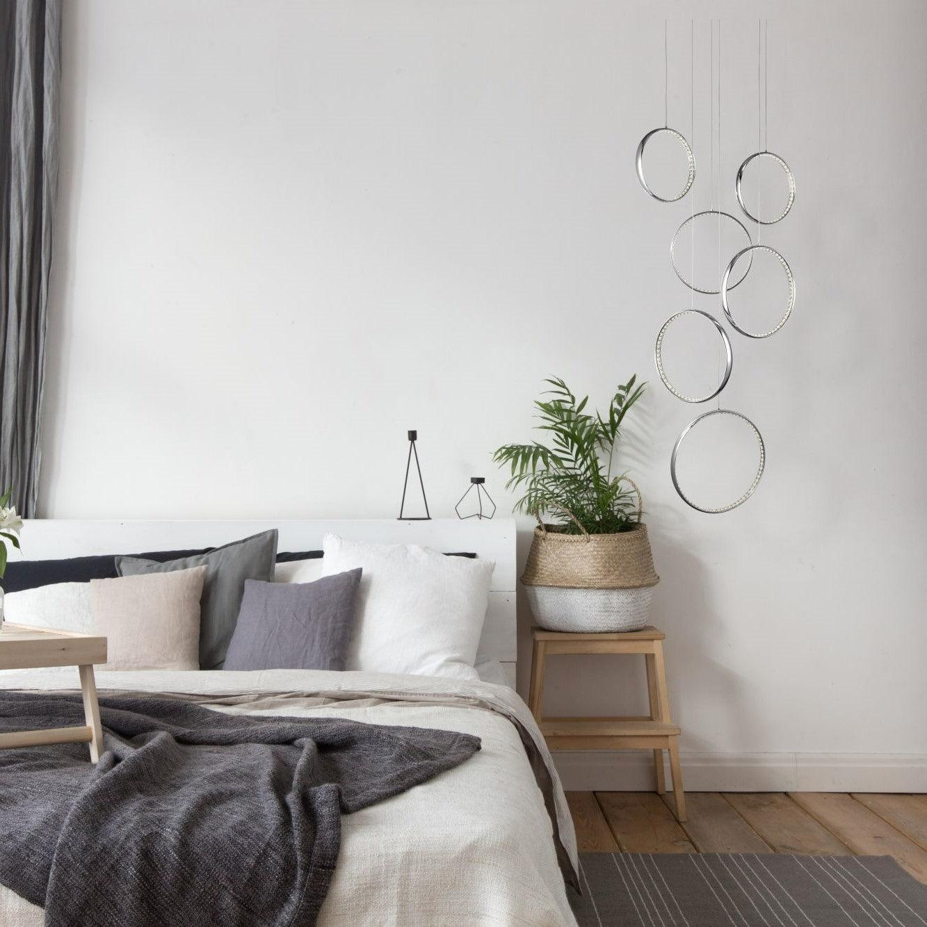 Rings 6 Light LED Multi-Drop Chrome & Crystal Pendant-Ceiling Pendant Lights-3-Tiffany Lighting Direct