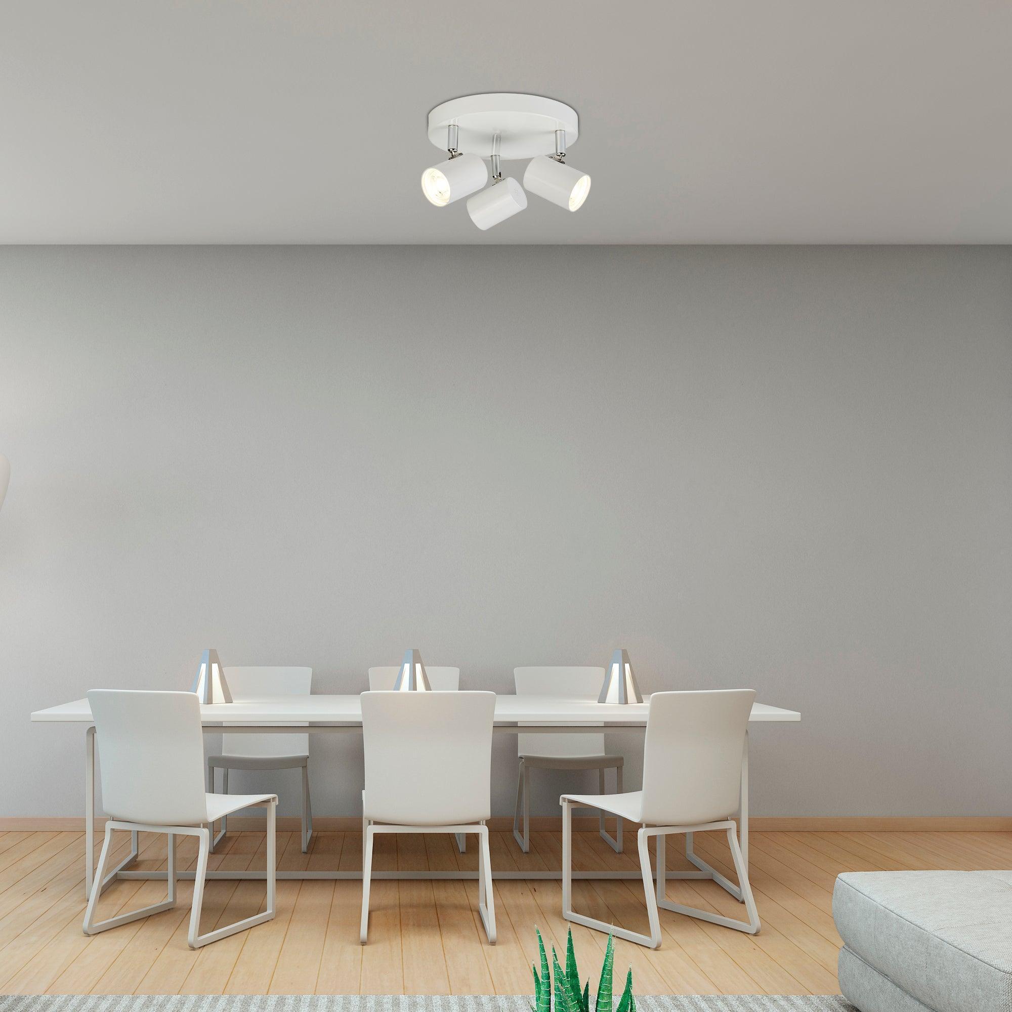 rollo 3 light white cylinder head flush adjustable spotlight plate by searchlighting lighting, living room image