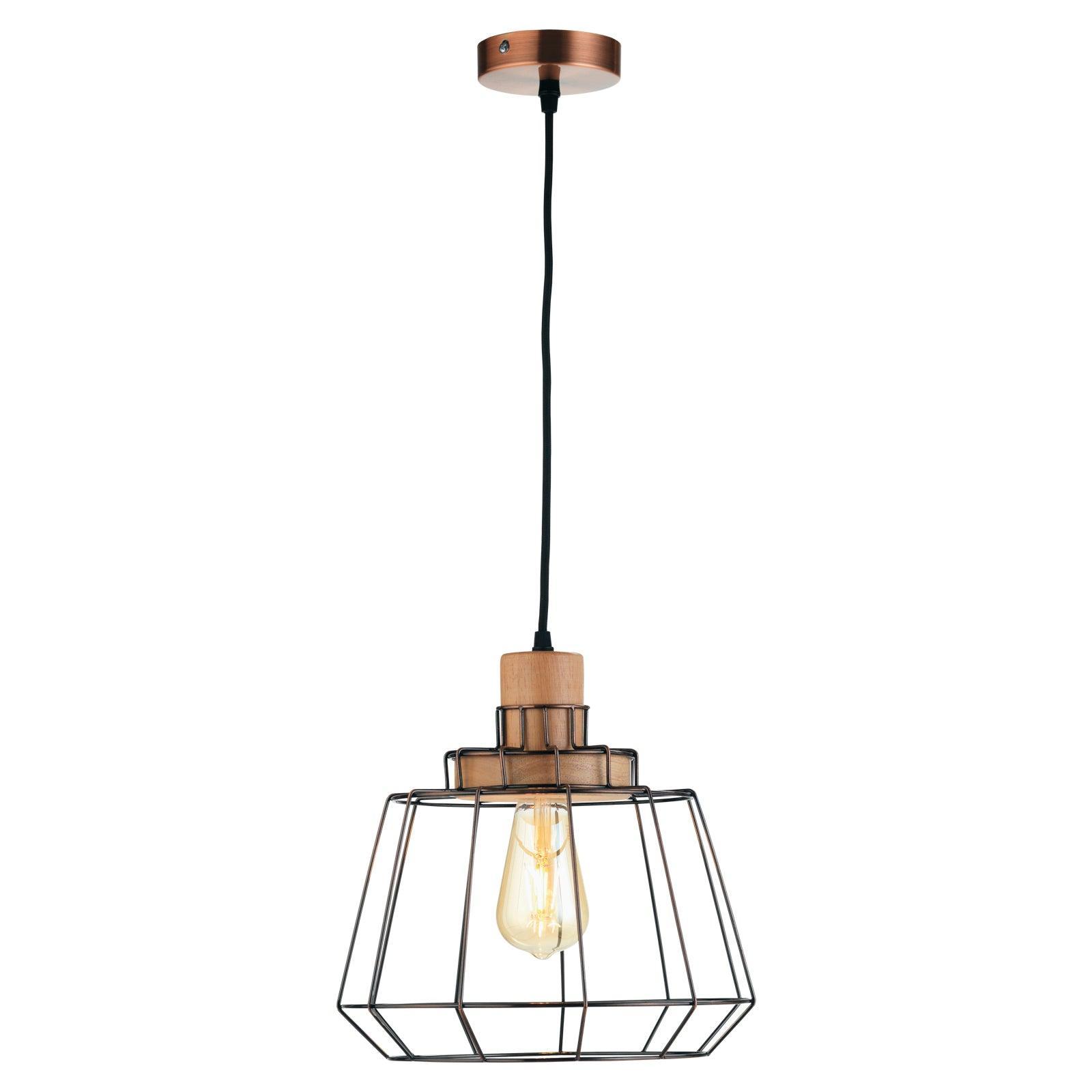 Oaks Lighting Rulo Copper Wire Frame & Wood Ceiling Pendant-Ceiling Pendant Lights-Oaks Lighting-1-Tiffany Lighting Direct