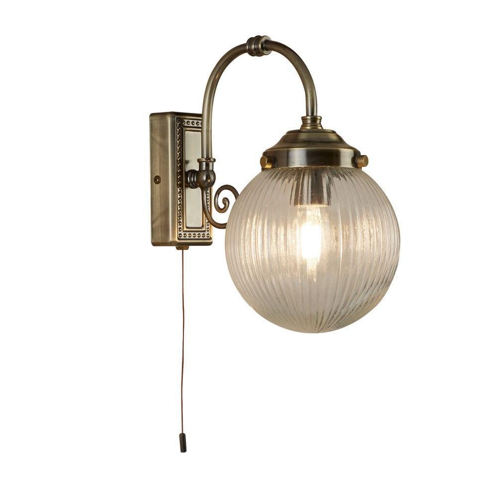 Belvue 1 Light Brass Bathroom Wall Light, Clear Globe Shade 1